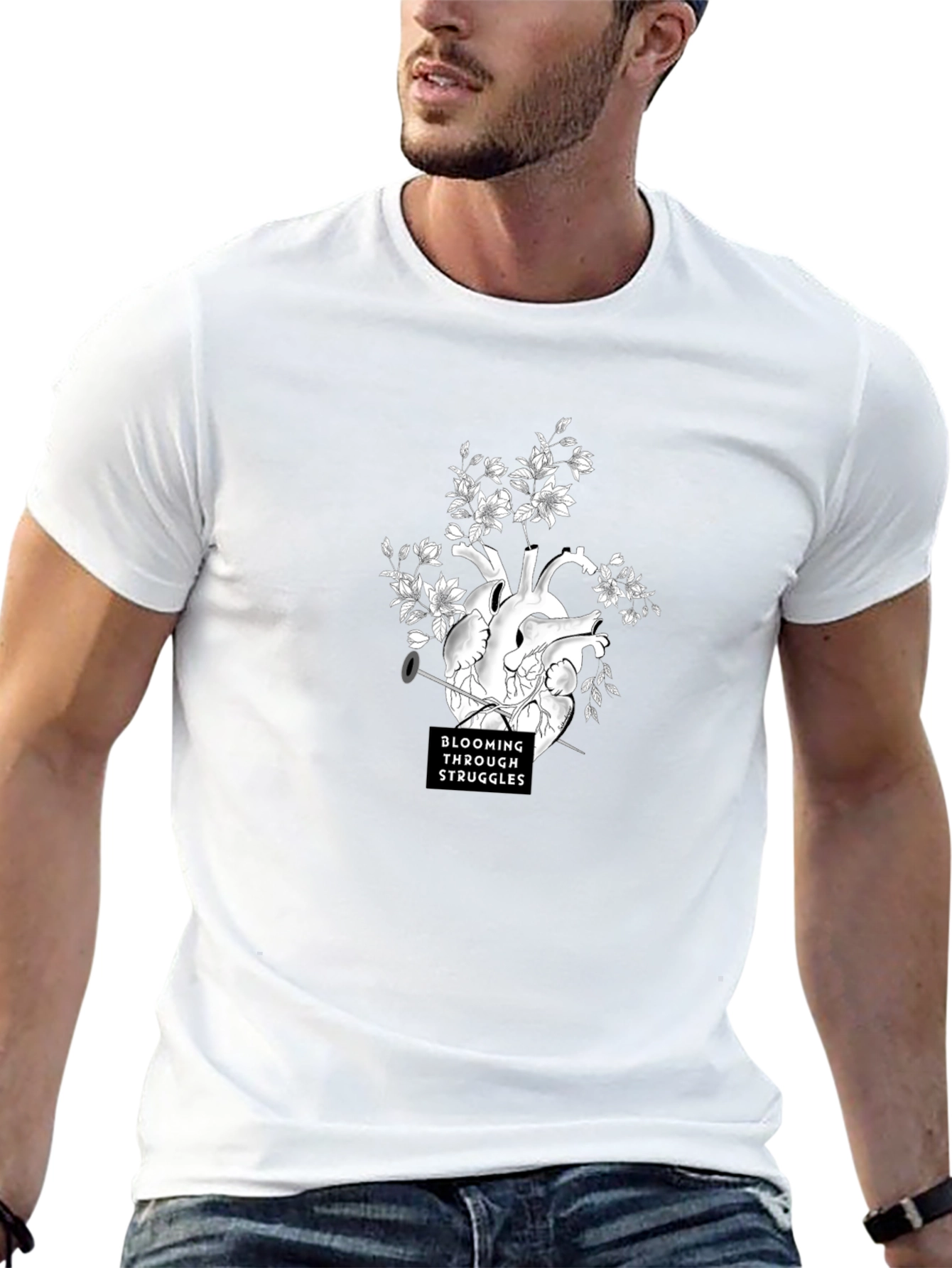 Blooming Through Struggles Graphic Tee - Black