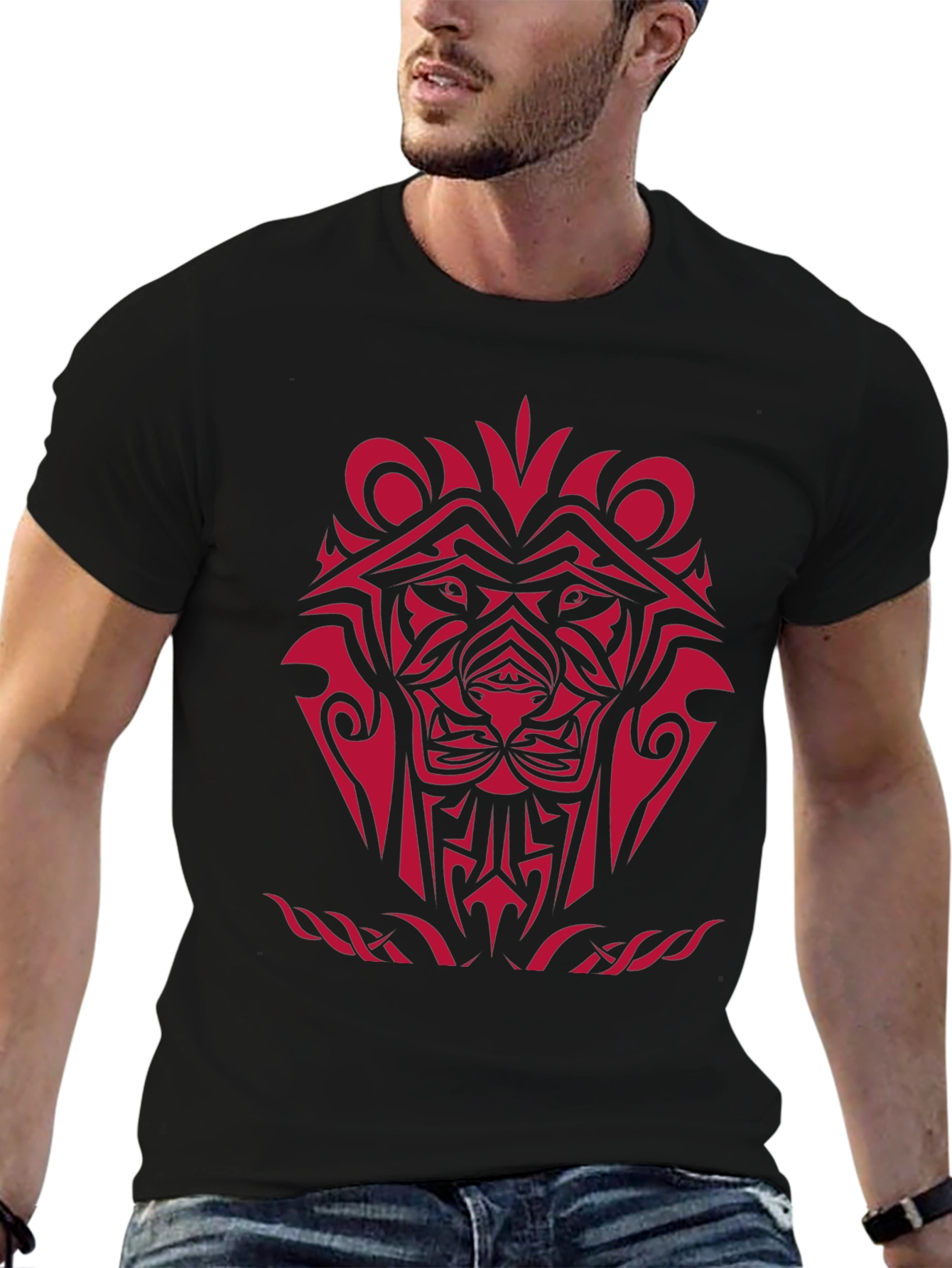 Tribal Lion Graphic Black T-Shirt