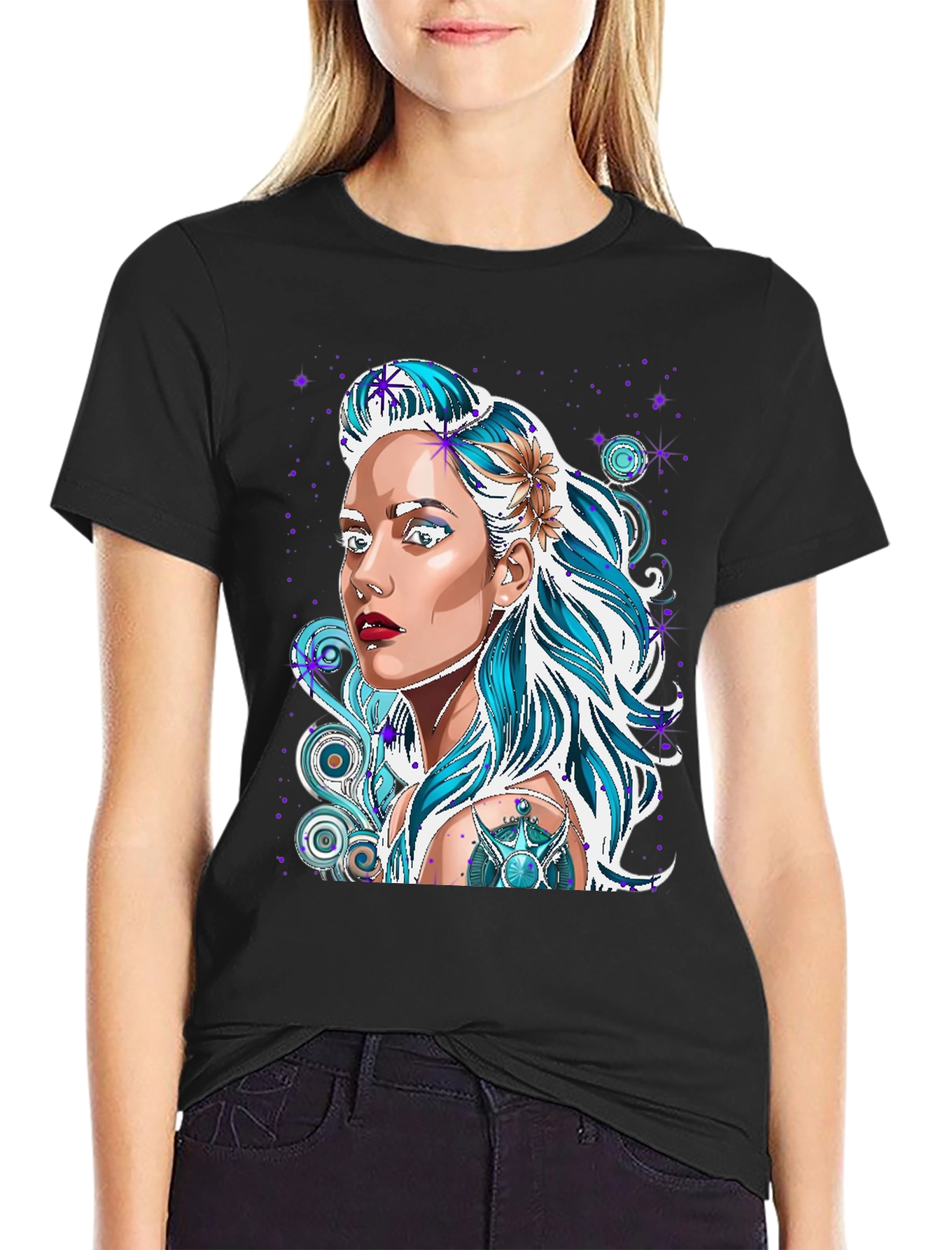 Woman Portrait Graphic Black T-Shirt