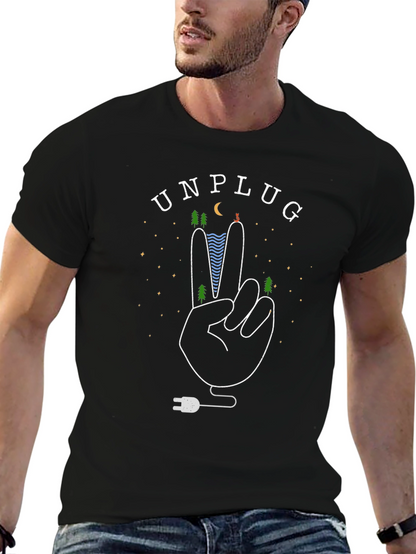 Unplug Nature Graphic Tee - Black Cotton T-Shirt