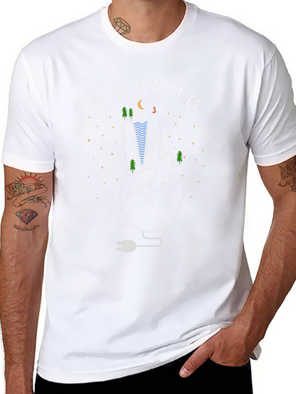 Unplug Nature Graphic Tee - Black Cotton T-Shirt