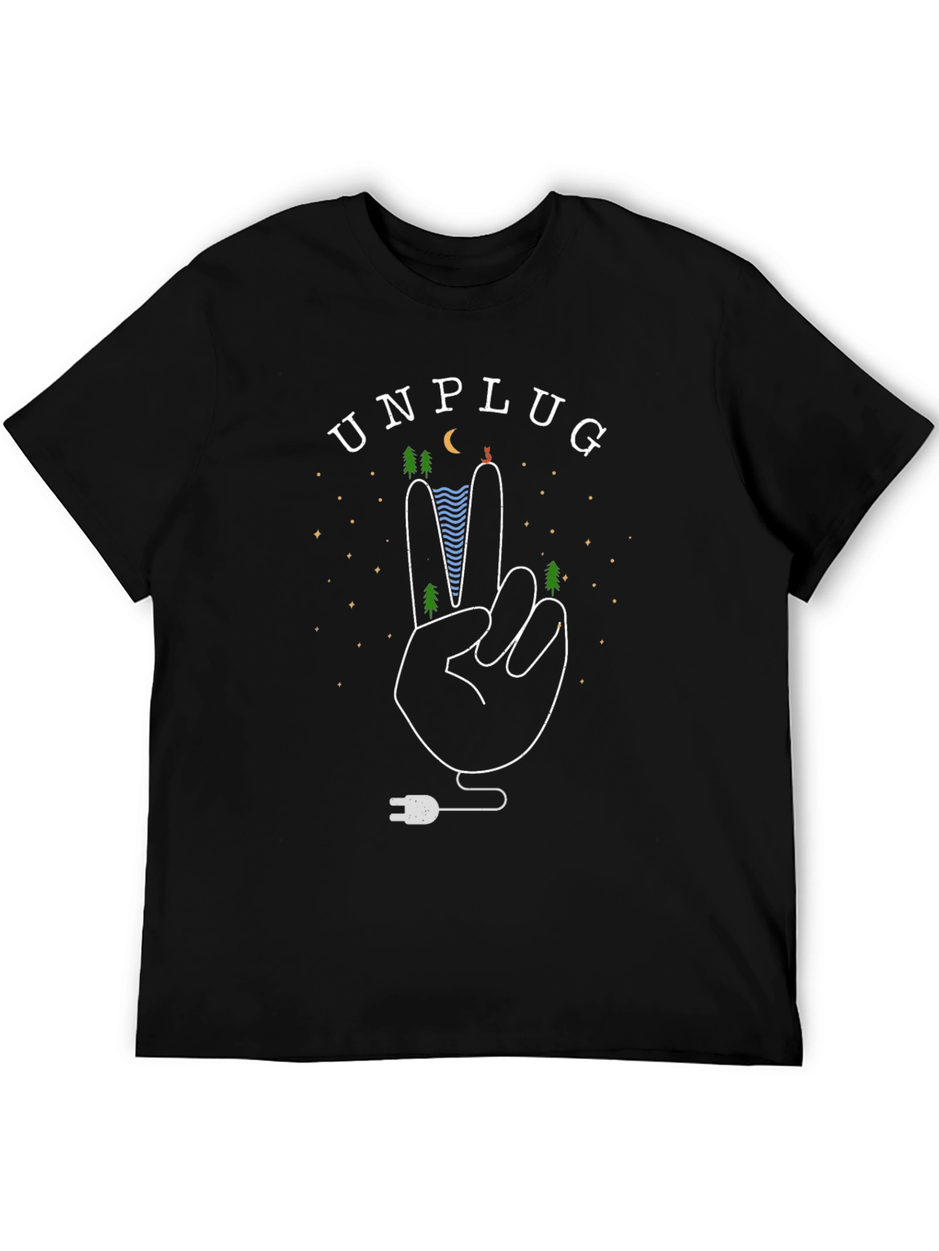 Unplug Nature Graphic Tee - Black Cotton T-Shirt