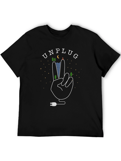 Unplug Nature Graphic Tee - Black Cotton T-Shirt