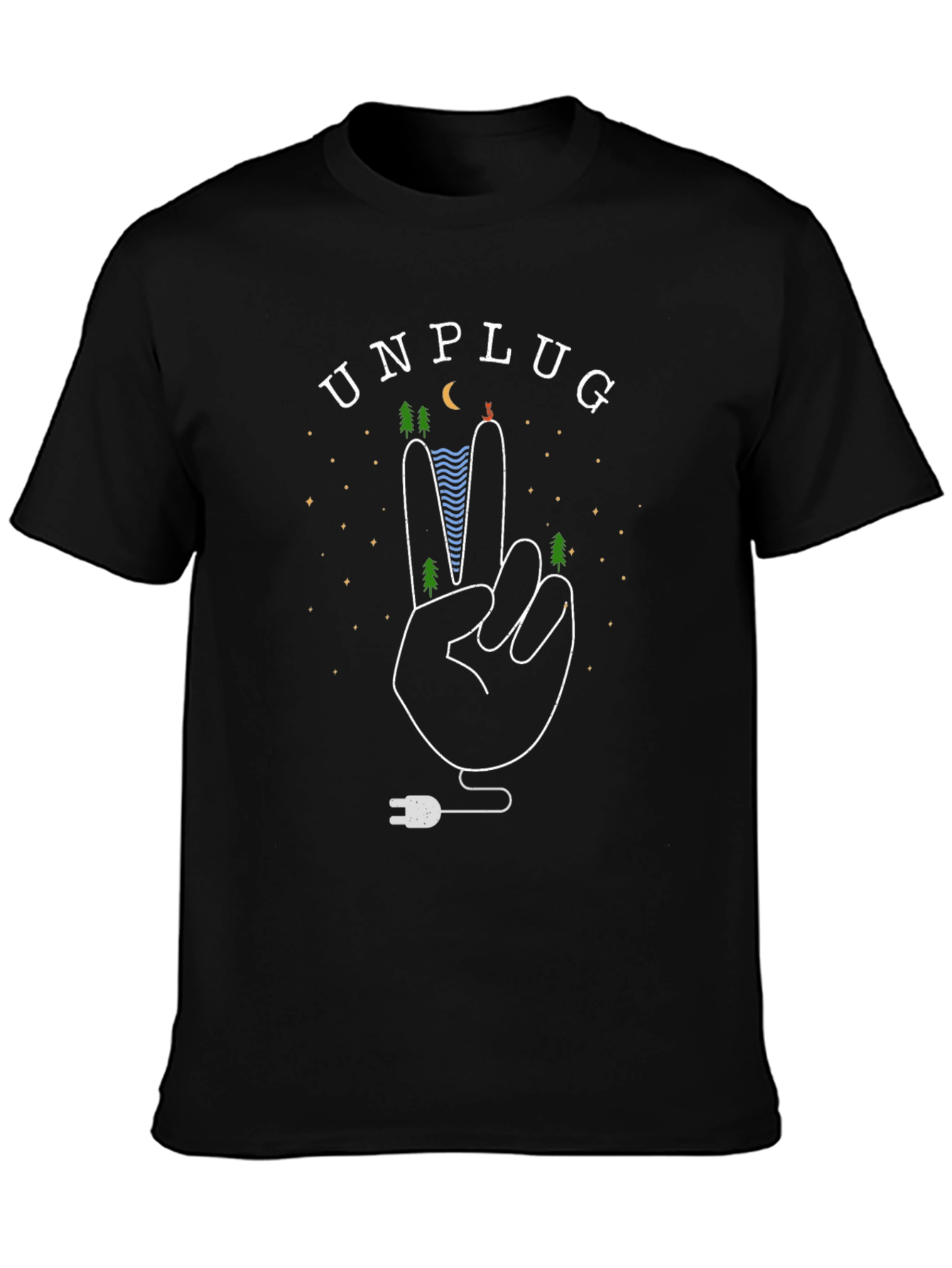 Unplug Nature Graphic Tee - Black Cotton T-Shirt