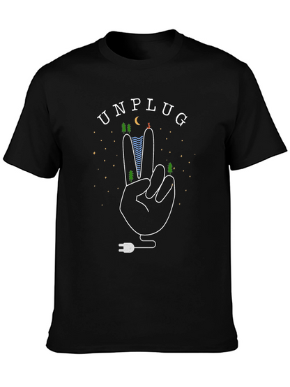 Unplug Nature Graphic Tee - Black Cotton T-Shirt
