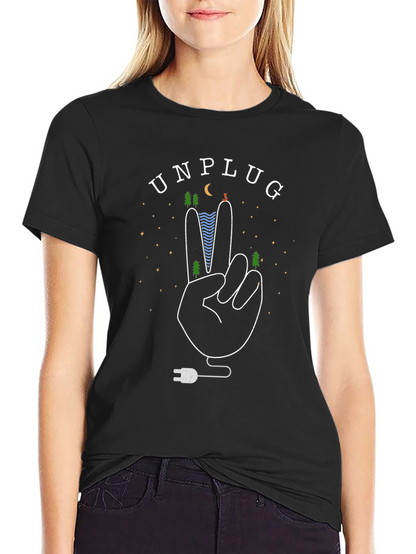 Unplug Nature Graphic Tee - Black Cotton T-Shirt