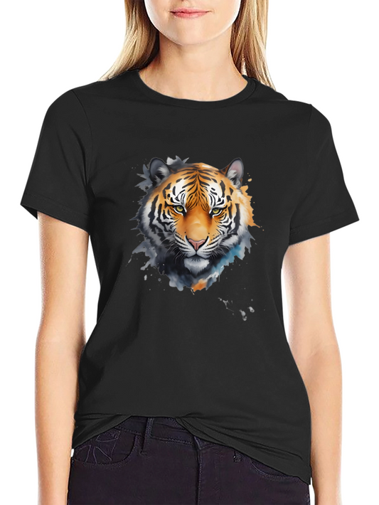 Watercolor Tiger Graphic Black T-Shirt