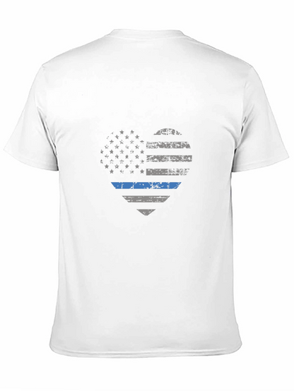 Thin Blue Line American Flag Heart Graphic T-Shirt