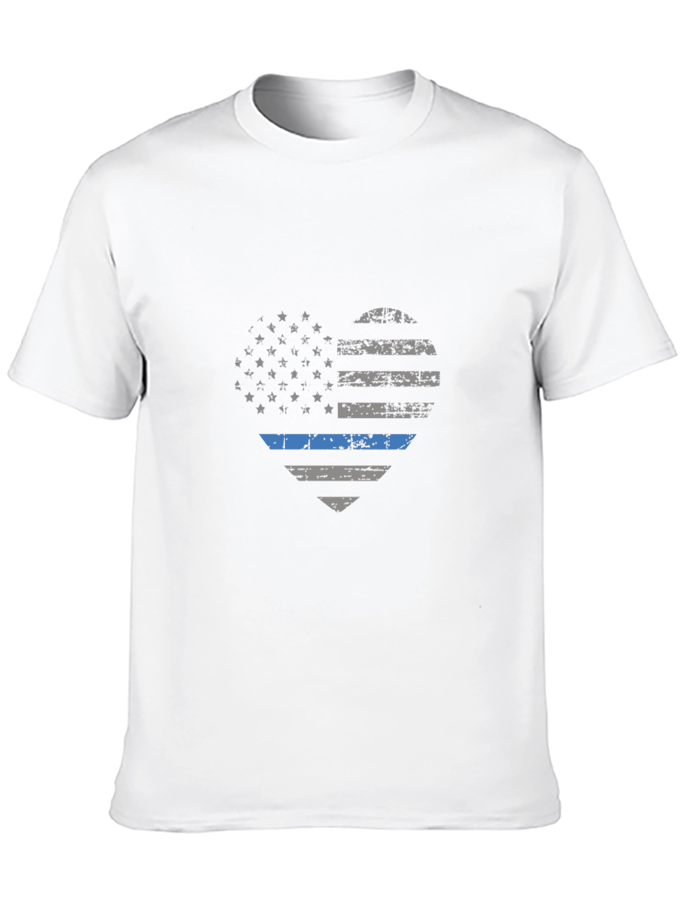 Thin Blue Line American Flag Heart Graphic T-Shirt
