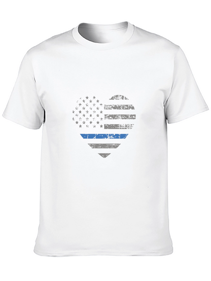 Thin Blue Line American Flag Heart Graphic T-Shirt