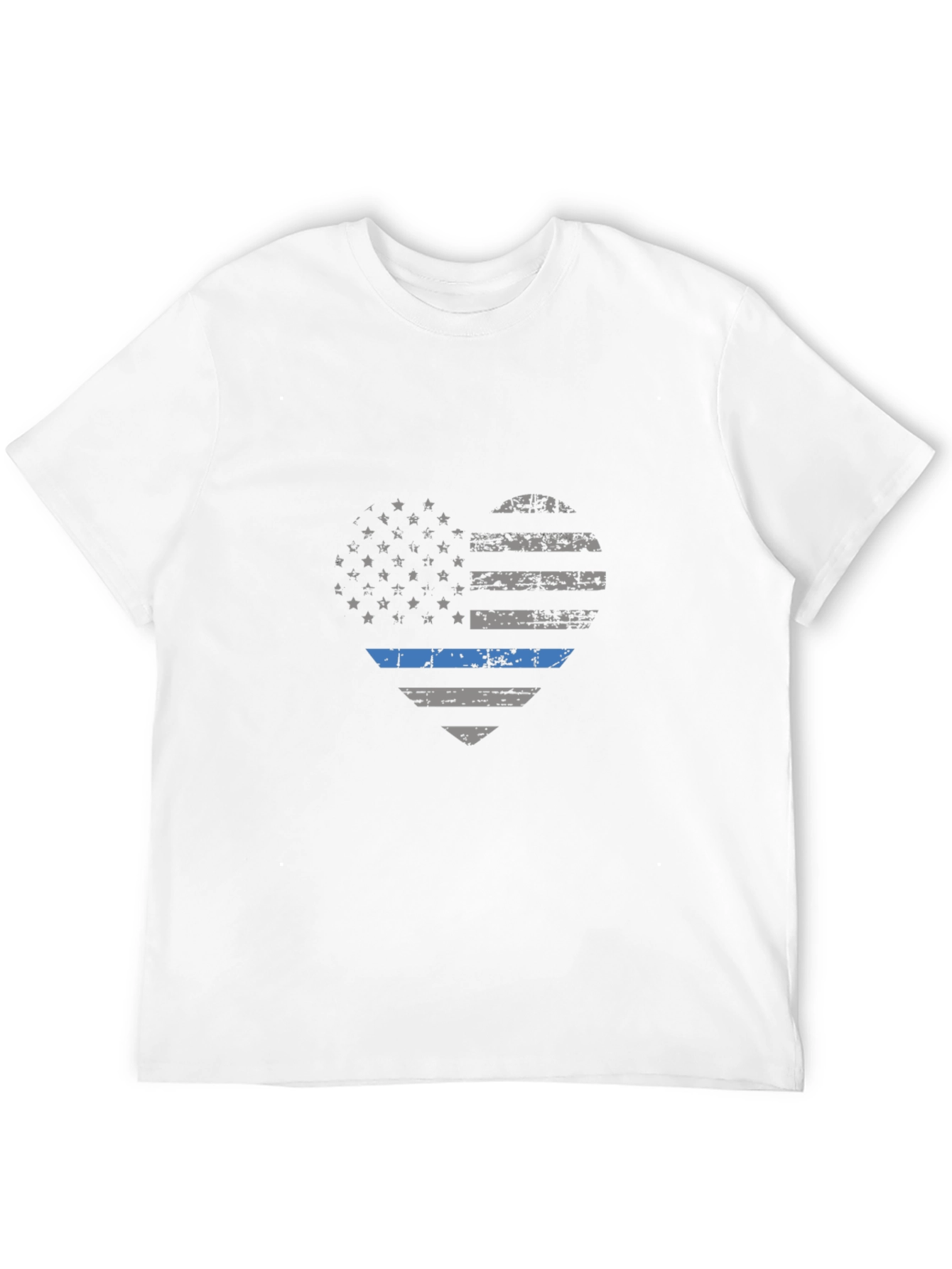 Thin Blue Line American Flag Heart Graphic T-Shirt