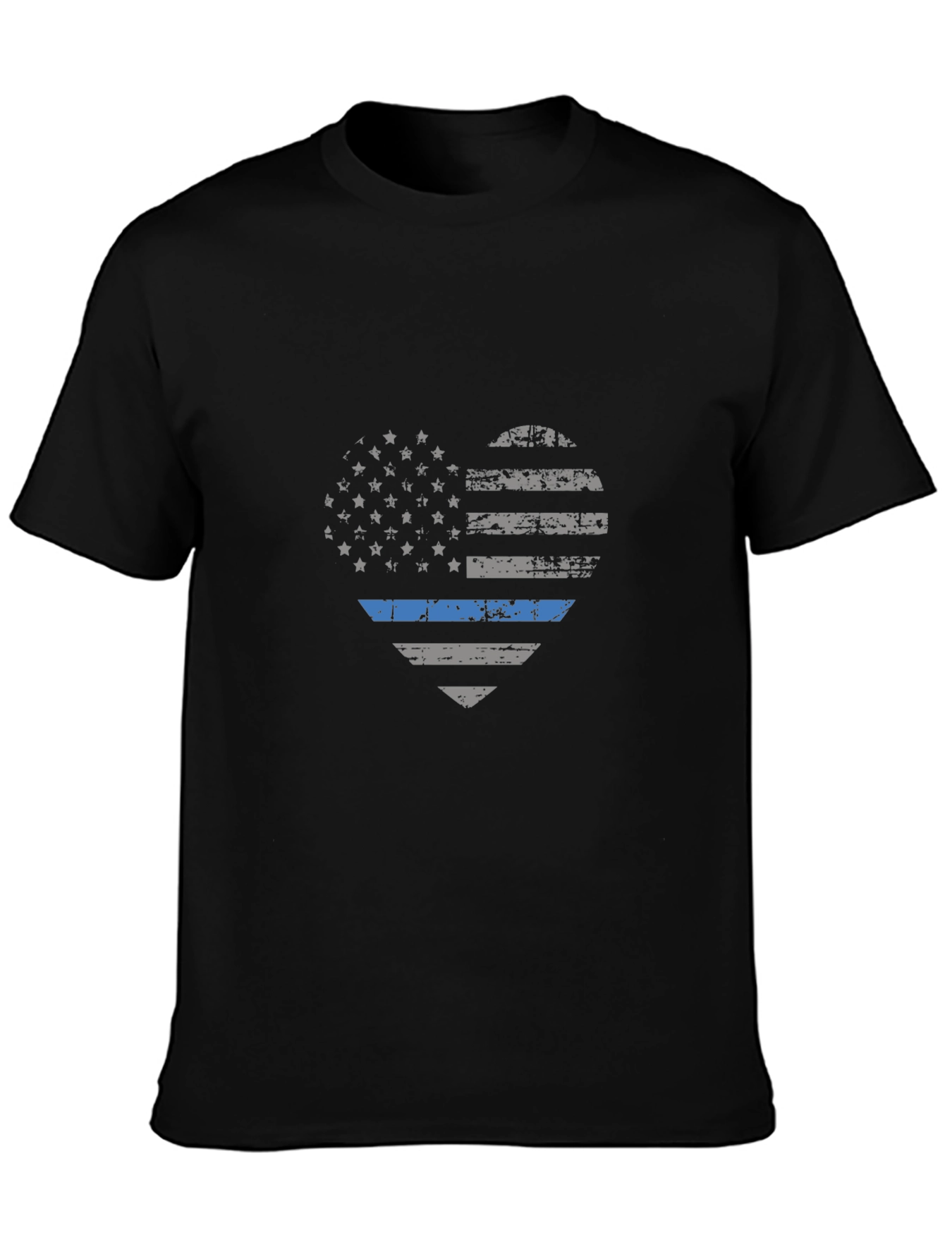 Thin Blue Line American Flag Heart Graphic T-Shirt