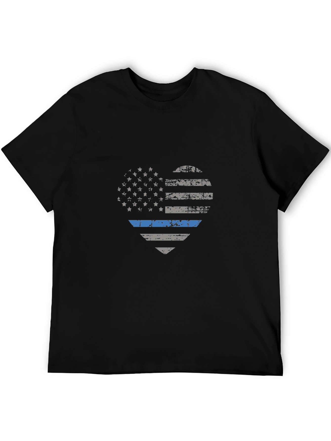 Thin Blue Line American Flag Heart Graphic T-Shirt