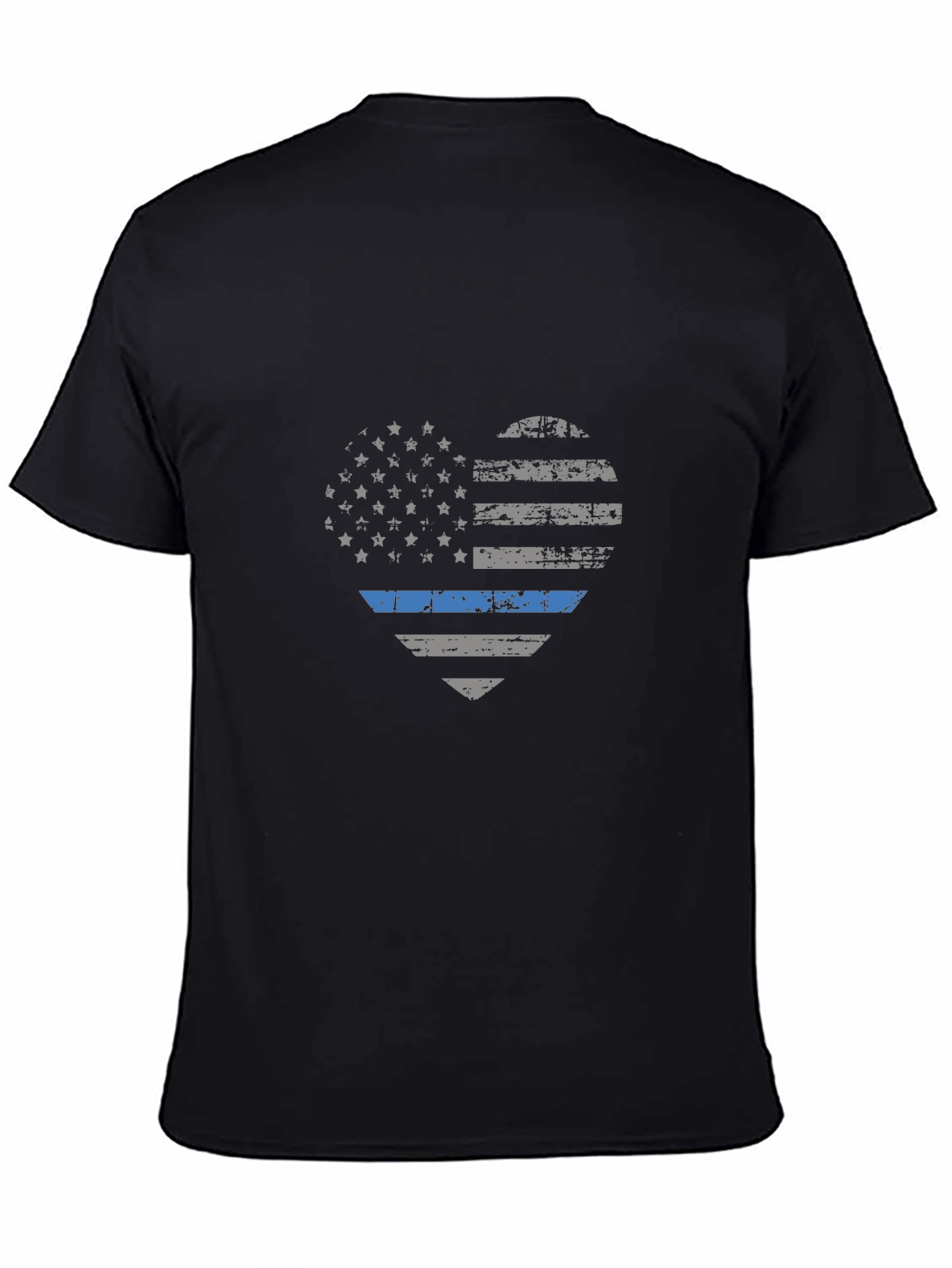 Thin Blue Line American Flag Heart Graphic T-Shirt