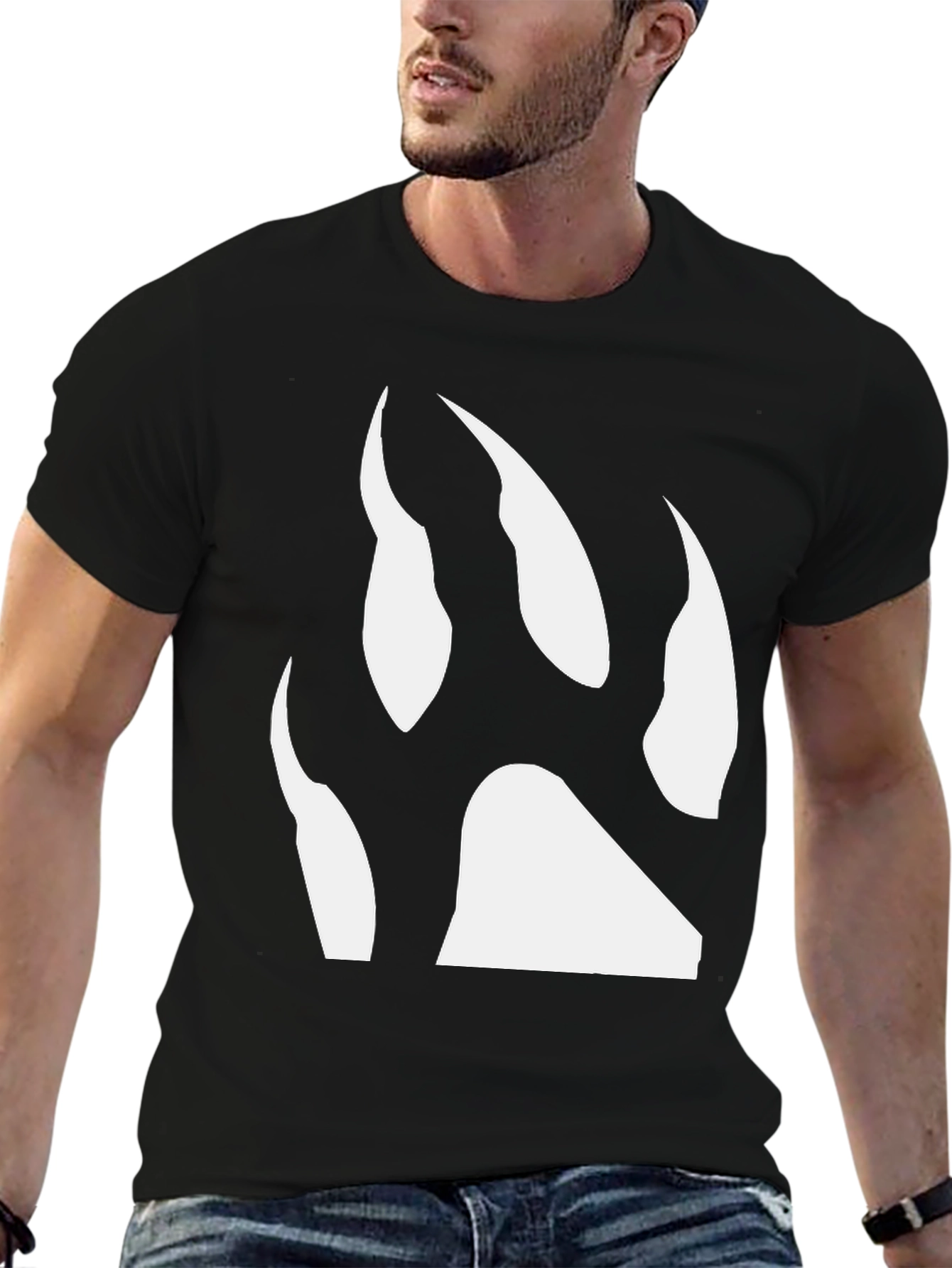 Black T-Shirt with White Bear Paw Print