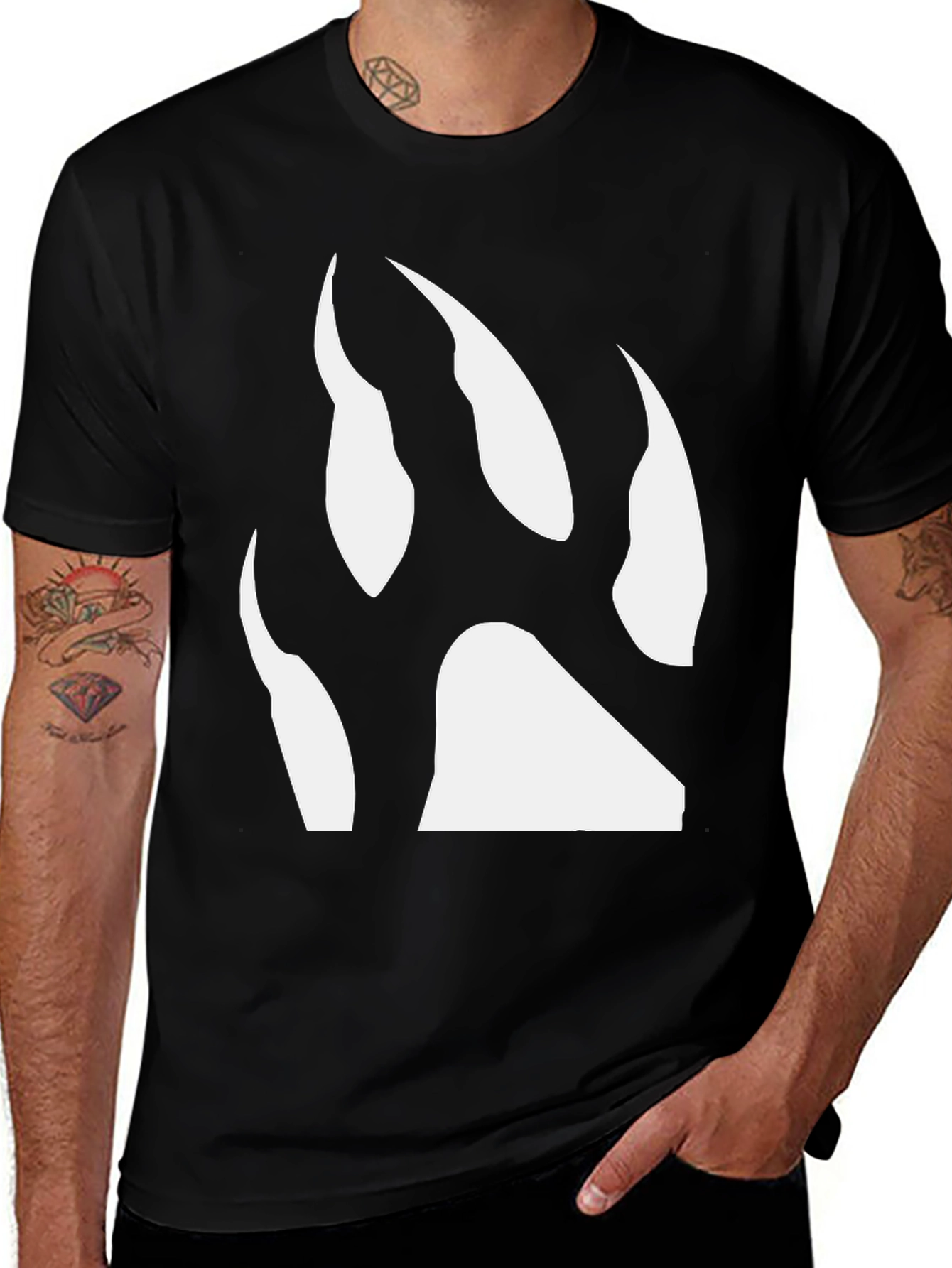 Black T-Shirt with White Bear Paw Print