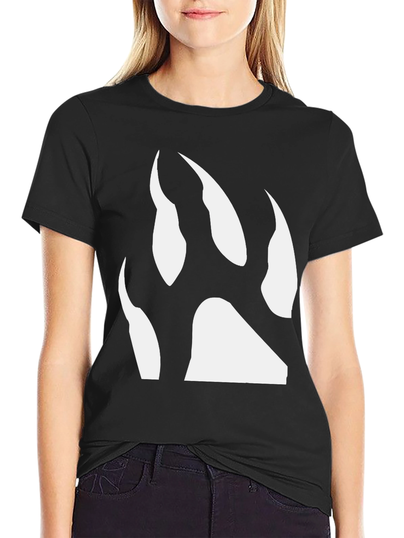 Black T-Shirt with White Bear Paw Print
