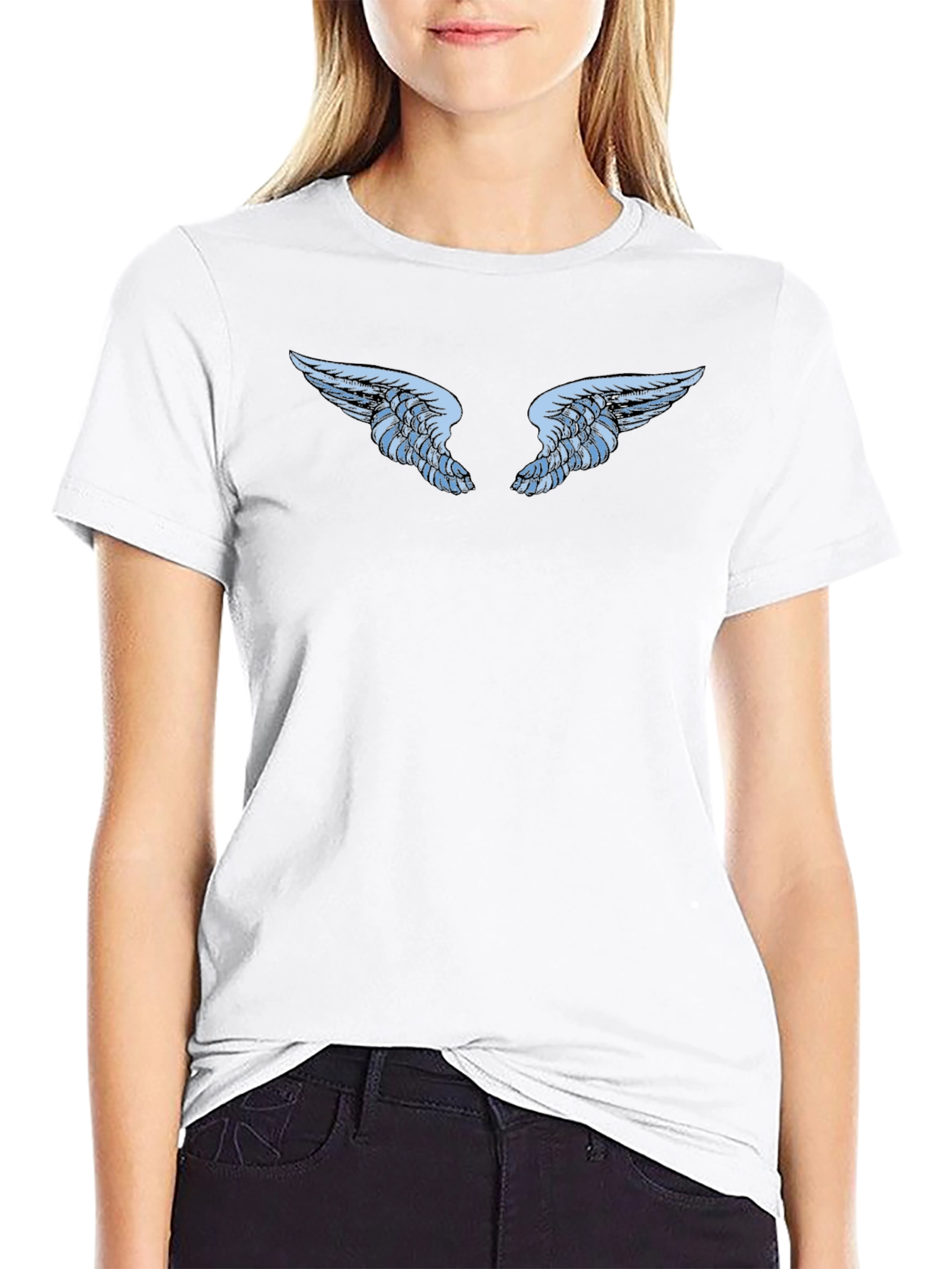 Black T-Shirt with Angel Wings Graphic