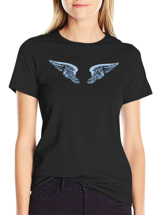 Black T-Shirt with Angel Wings Graphic