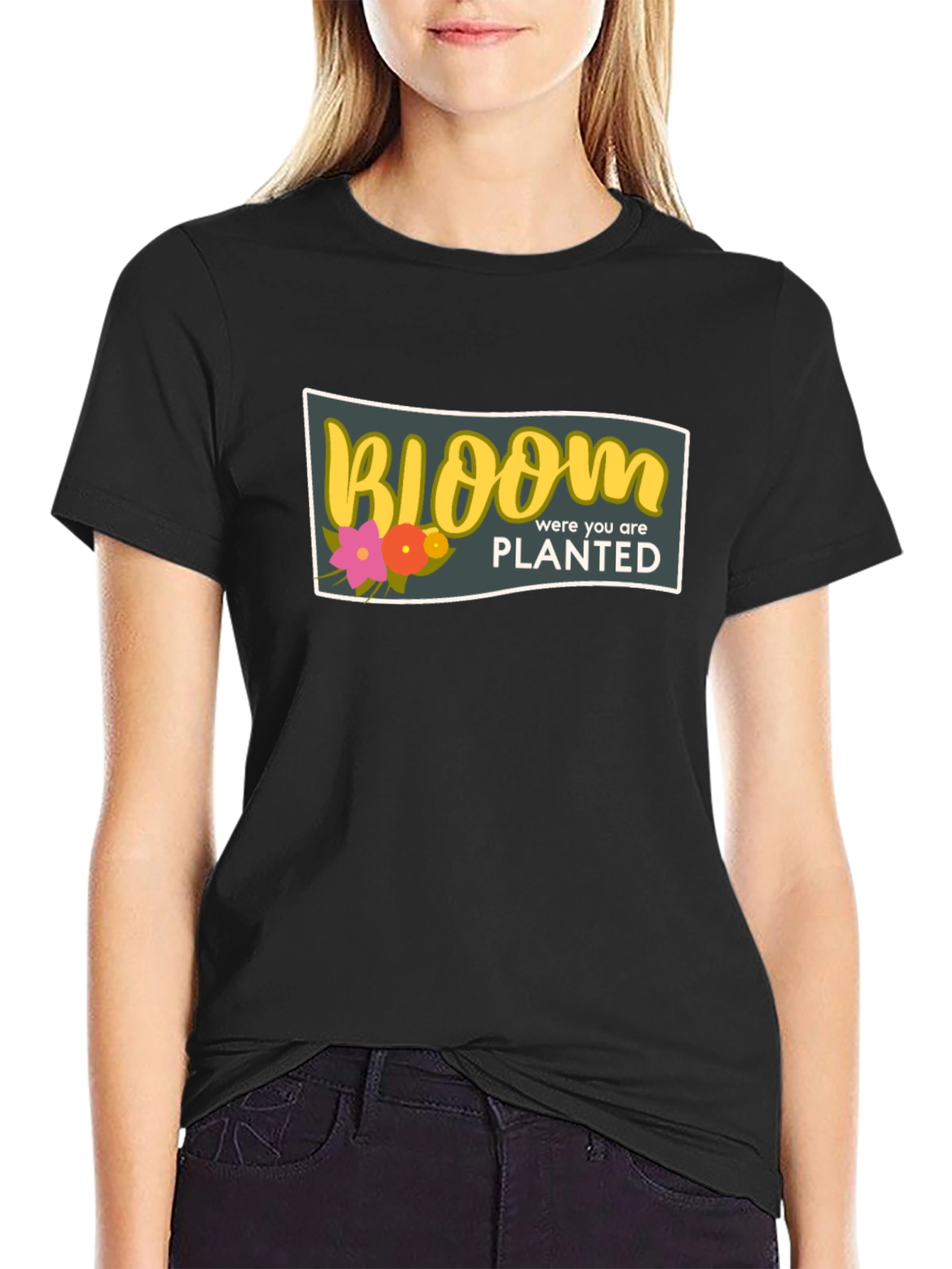 Bloom Where You Are Planted Black T-Shirt