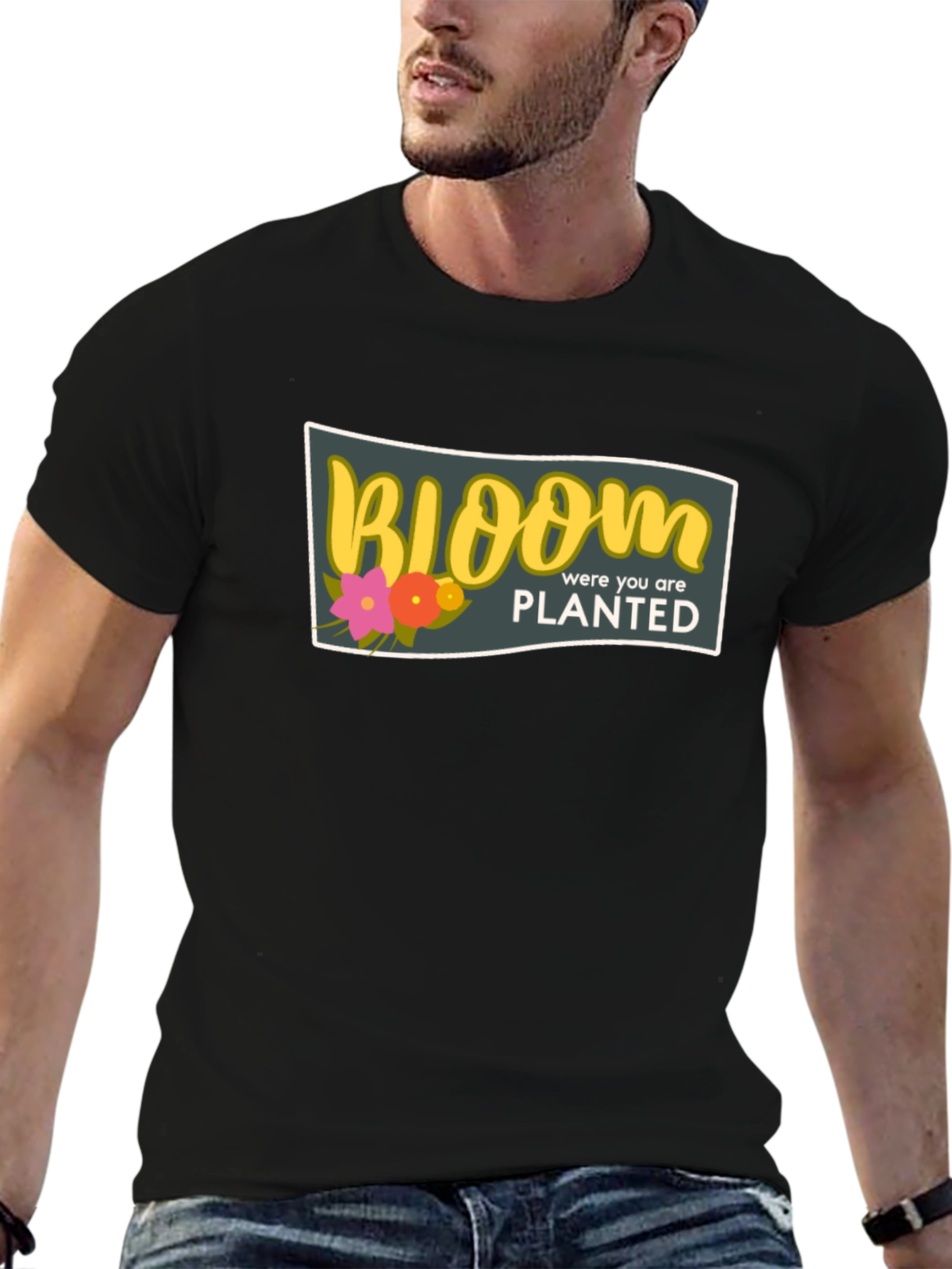Bloom Where You Are Planted Black T-Shirt