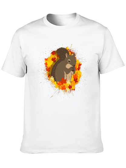 Squirrel Autumn Leaves Black T-Shirt