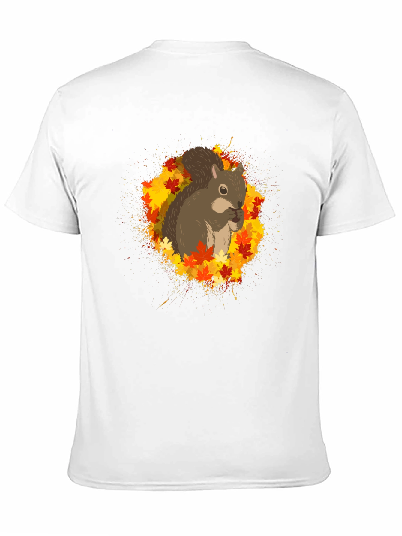 Squirrel Autumn Leaves Black T-Shirt
