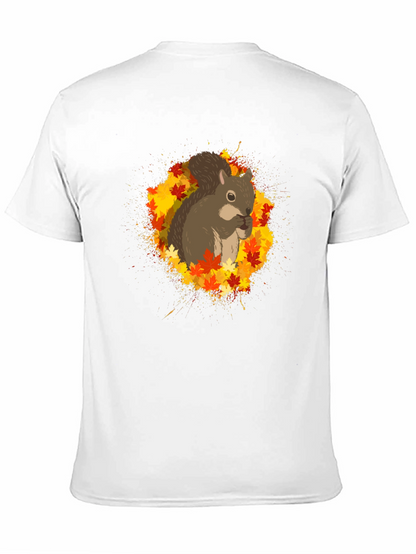 Squirrel Autumn Leaves Black T-Shirt