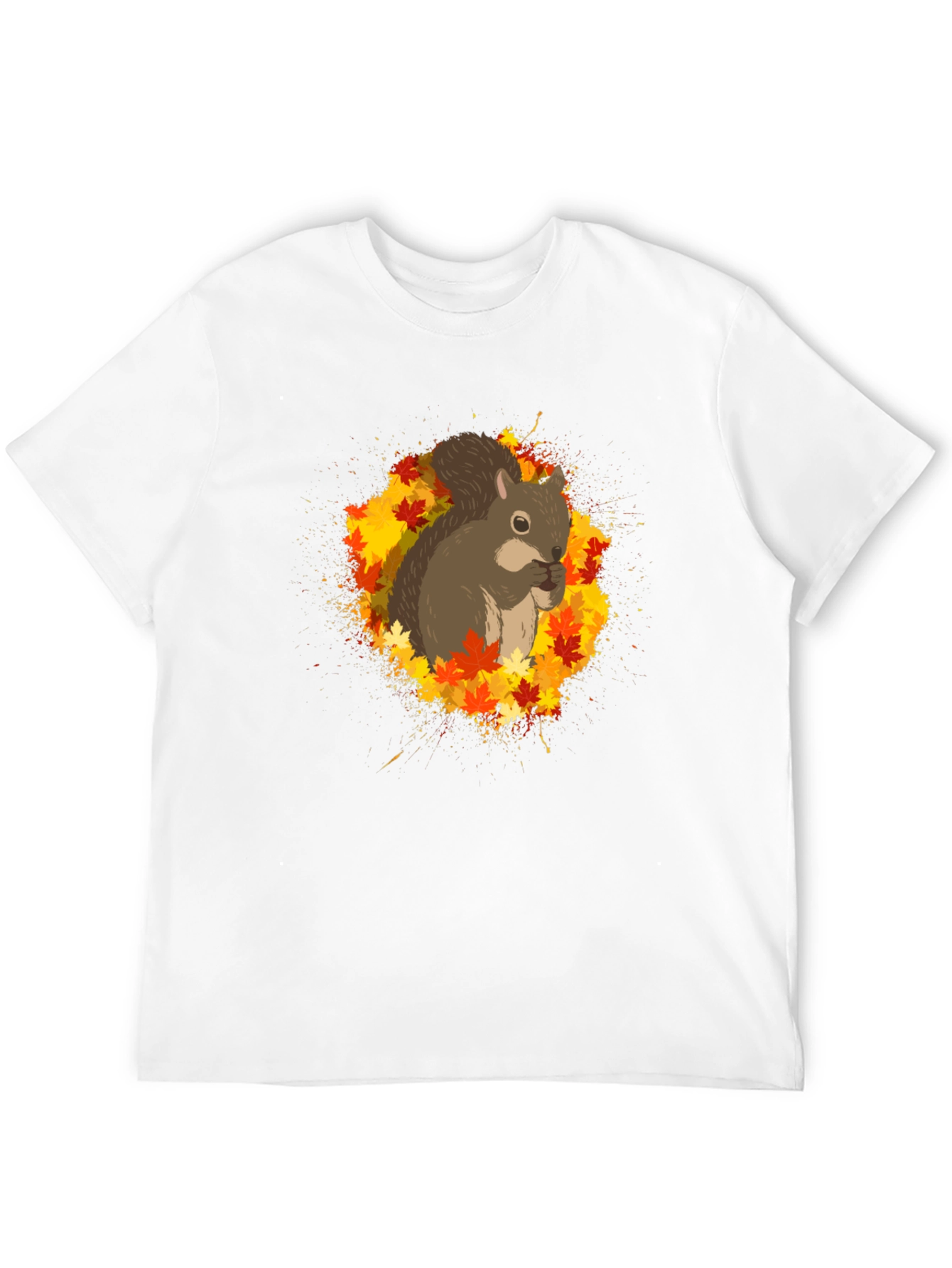 Squirrel Autumn Leaves Black T-Shirt