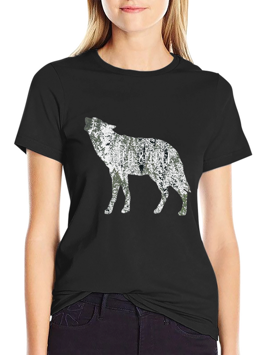 Wild & Free Wolf Graphic Tee - Black Cotton T-Shirt