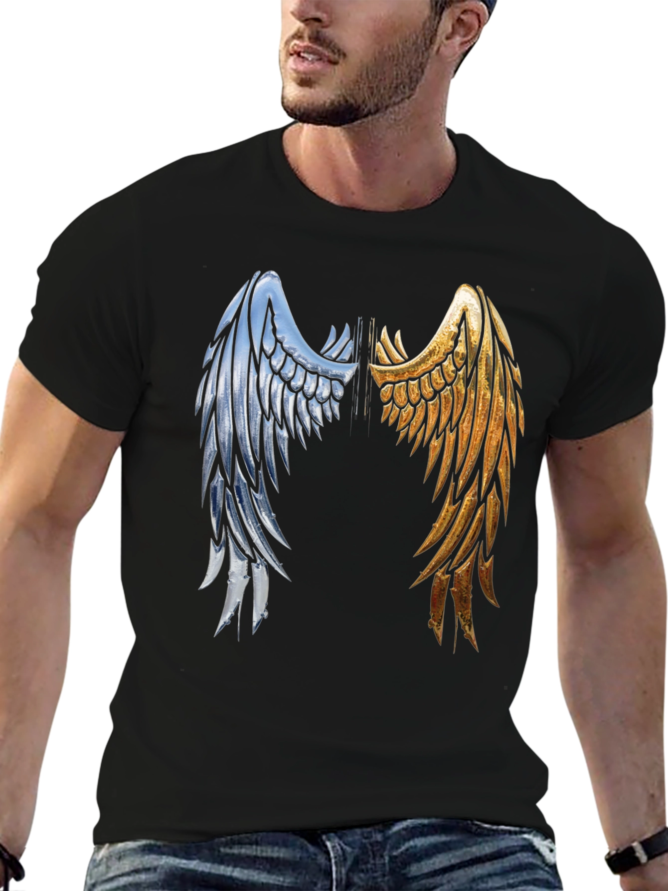 Wings Graphic Tee - Black Cotton Angel Wings Shirt
