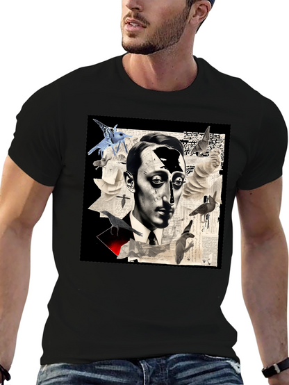 Artistic Mens Graphic Tee: Surreal Portrait