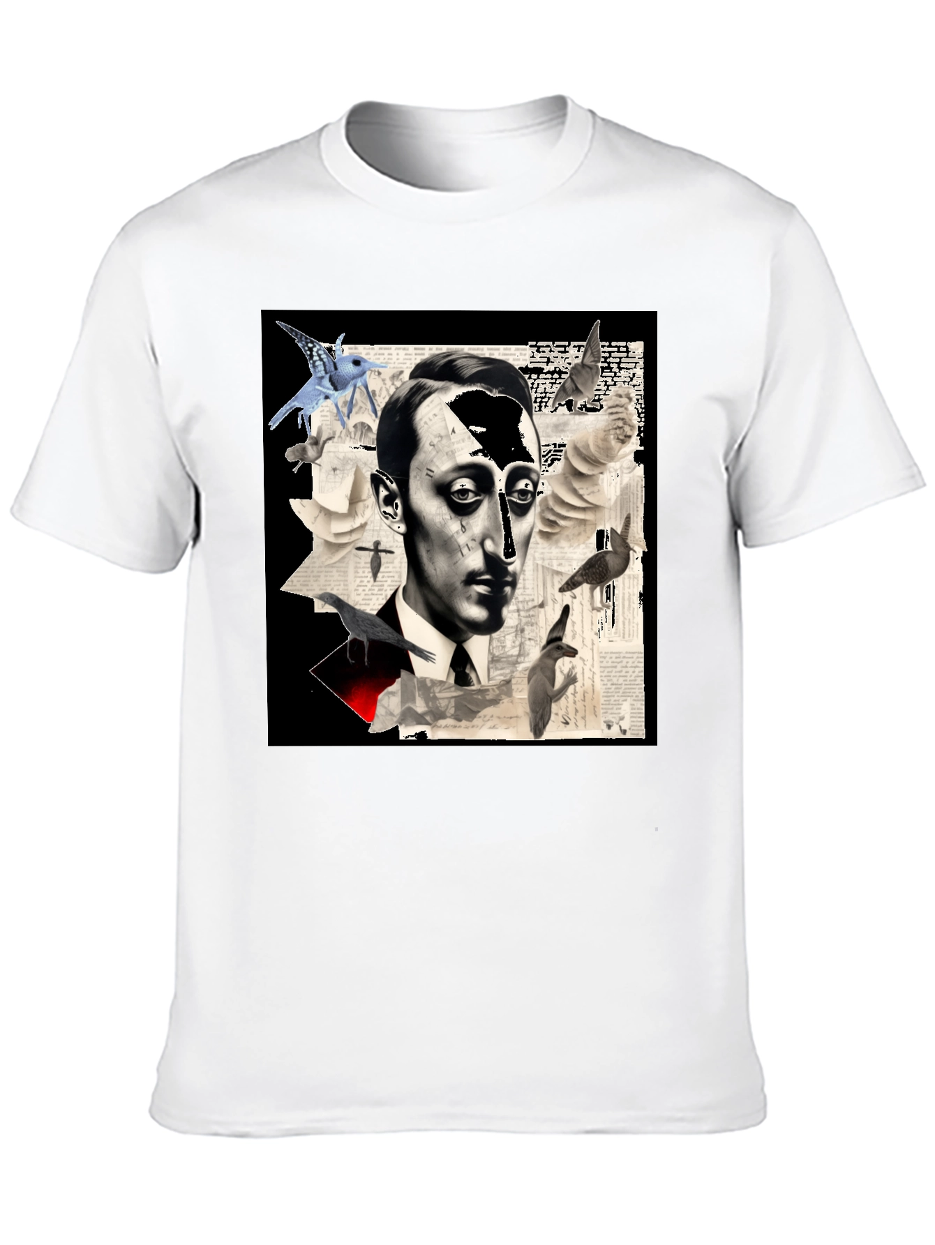 Artistic Mens Graphic Tee: Surreal Portrait