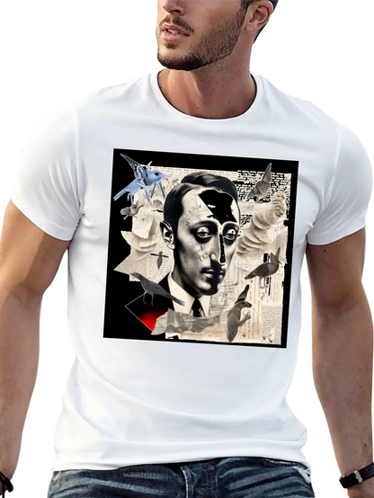 Artistic Mens Graphic Tee: Surreal Portrait