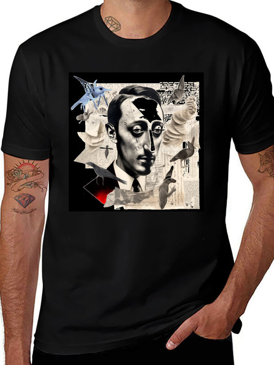 Artistic Mens Graphic Tee: Surreal Portrait