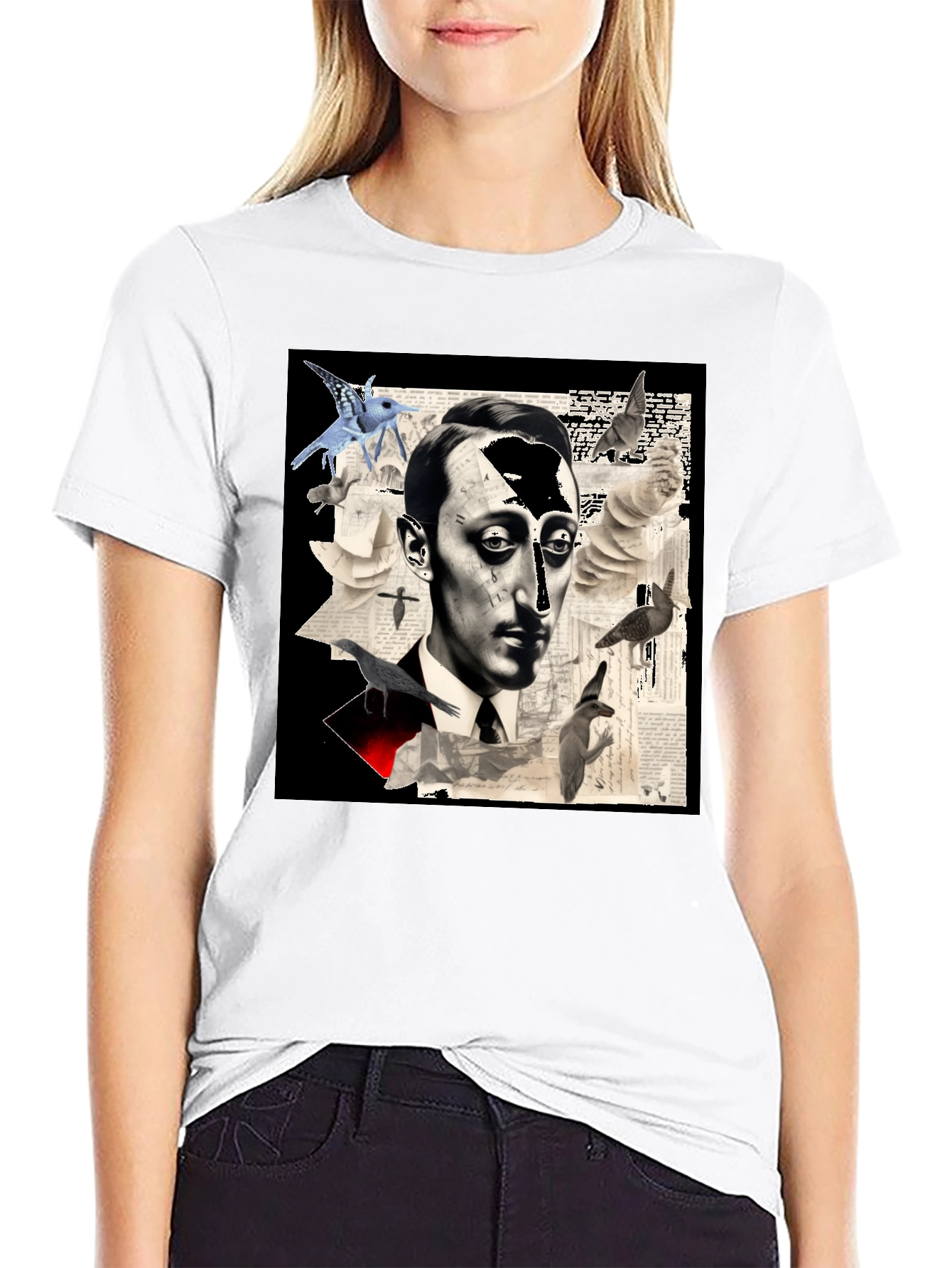 Artistic Mens Graphic Tee: Surreal Portrait