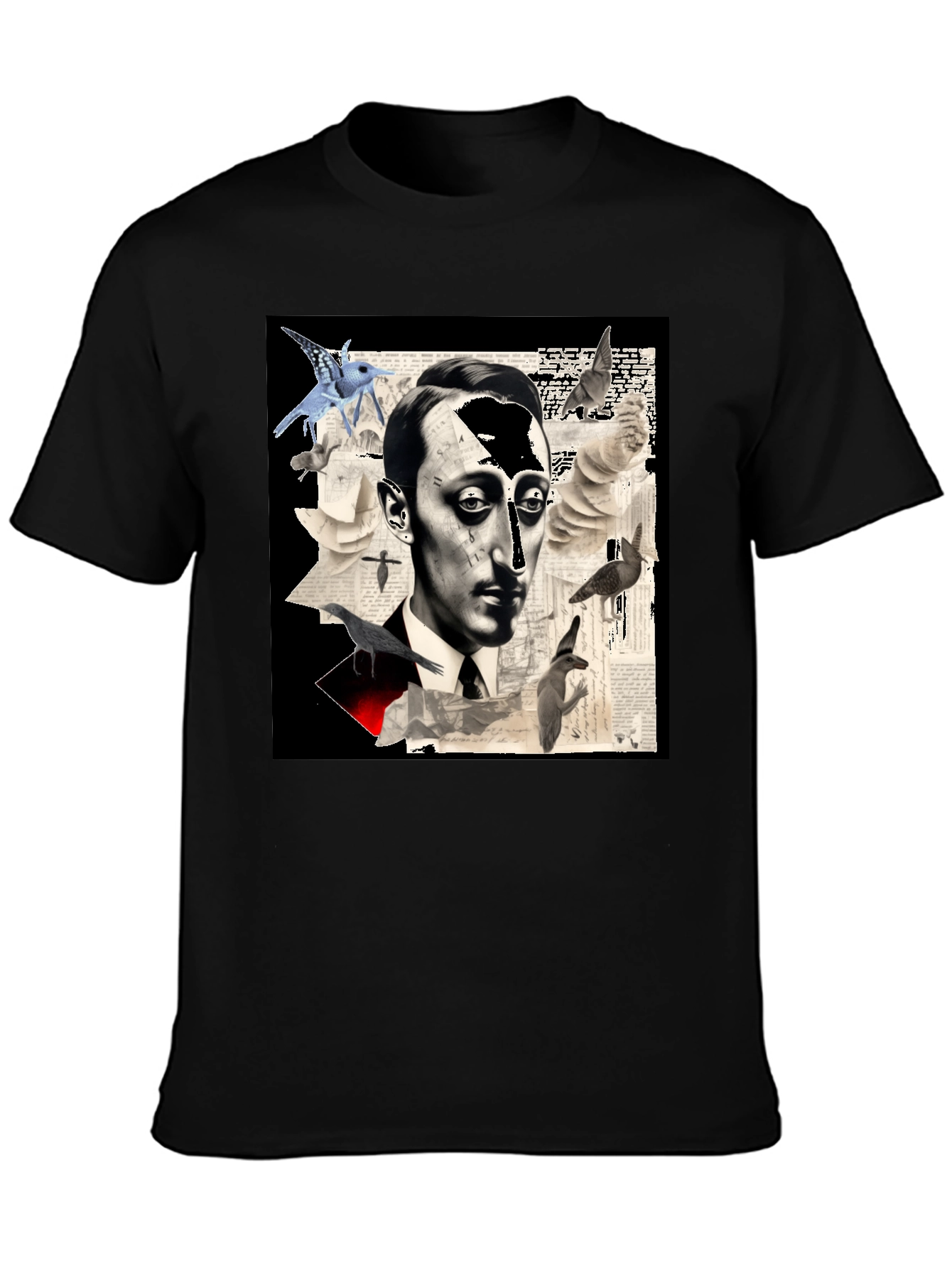 Artistic Mens Graphic Tee: Surreal Portrait