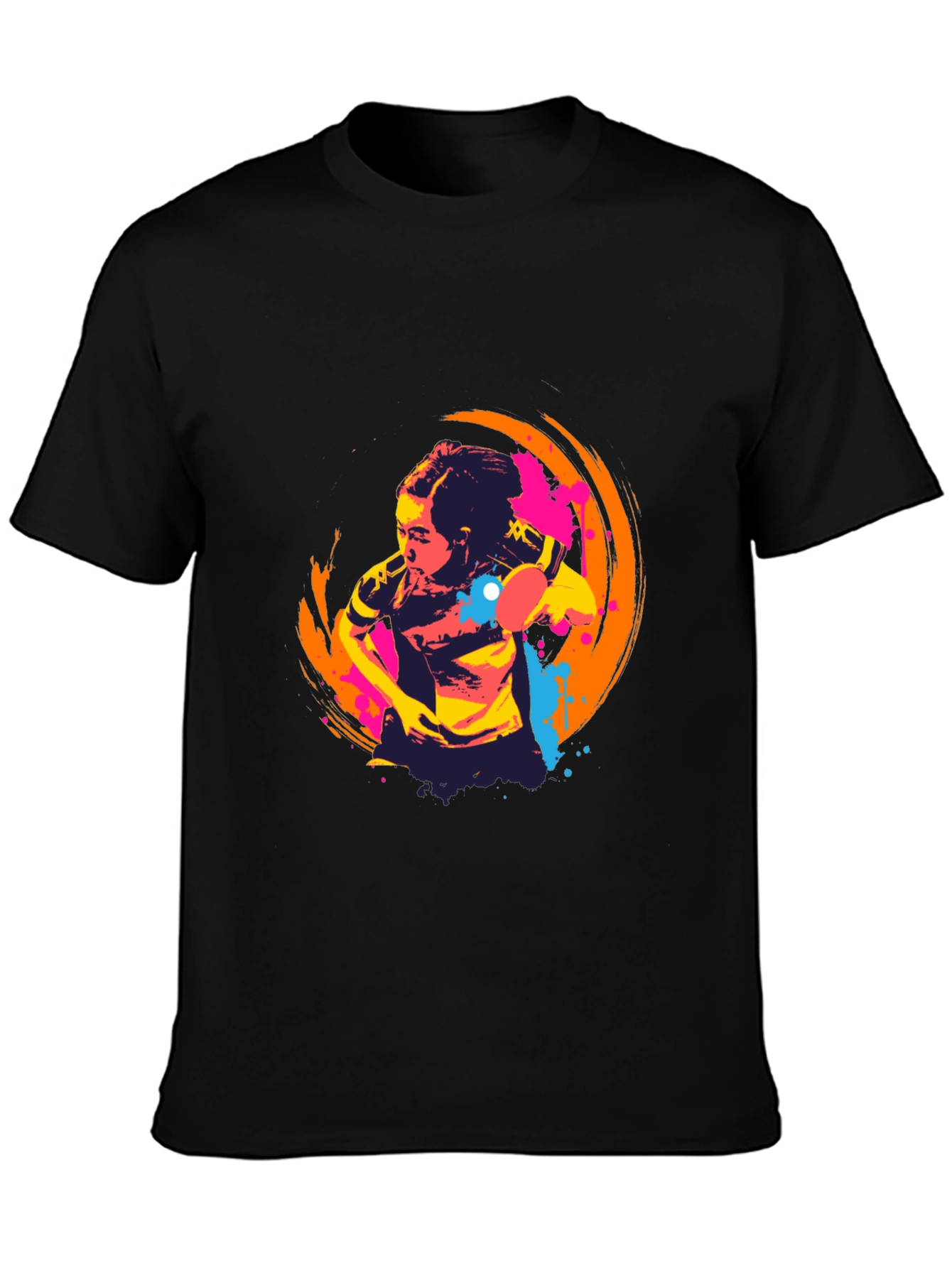 Abstract Table Tennis Graphic Tee - Black
