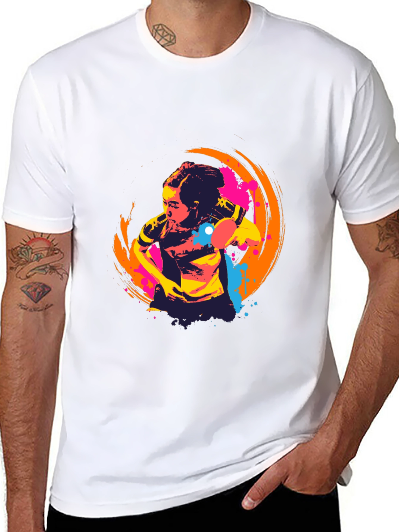 Abstract Table Tennis Graphic Tee - Black