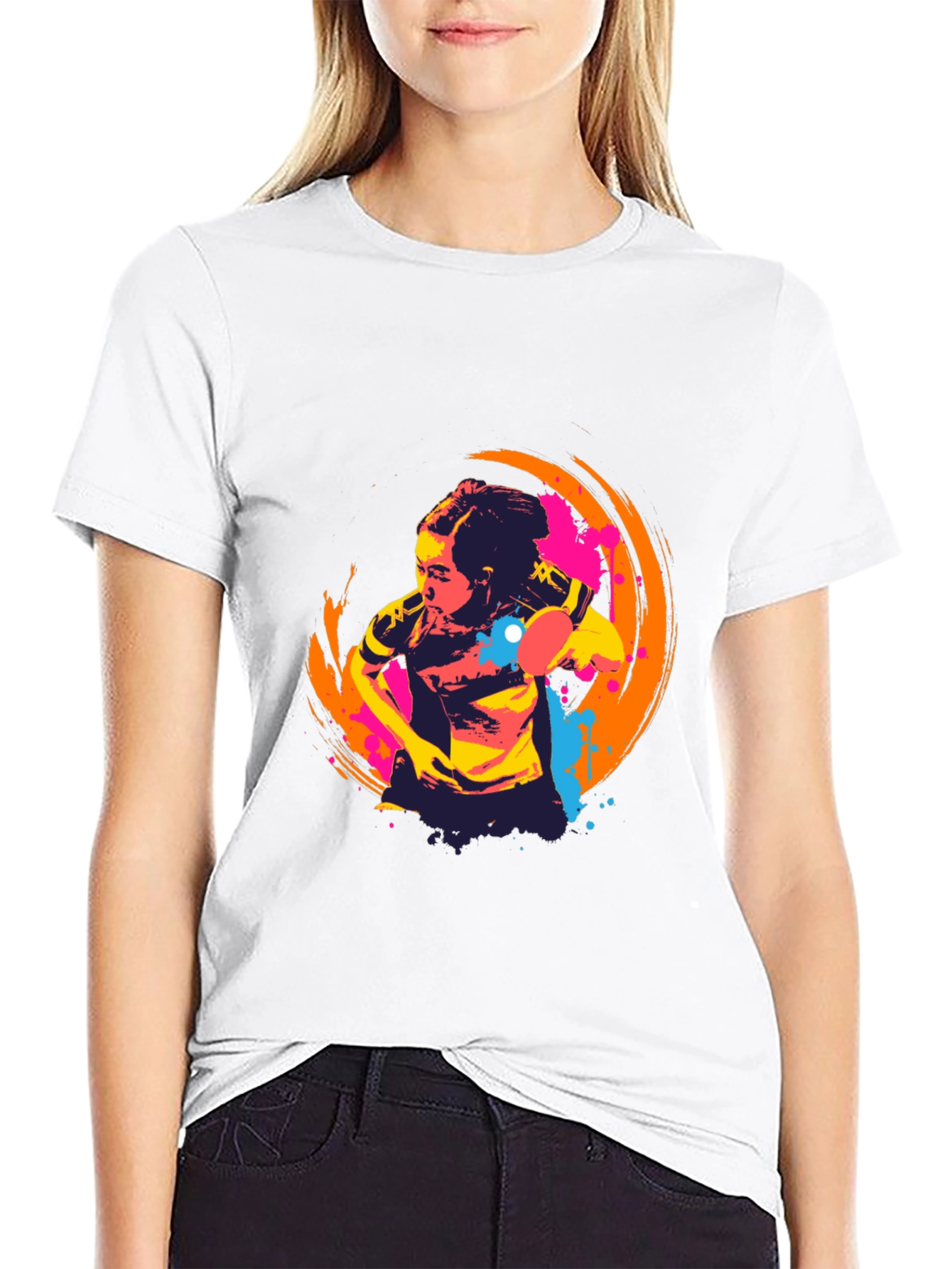 Abstract Table Tennis Graphic Tee - Black
