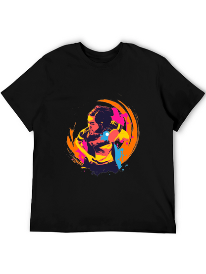 Abstract Table Tennis Graphic Tee - Black