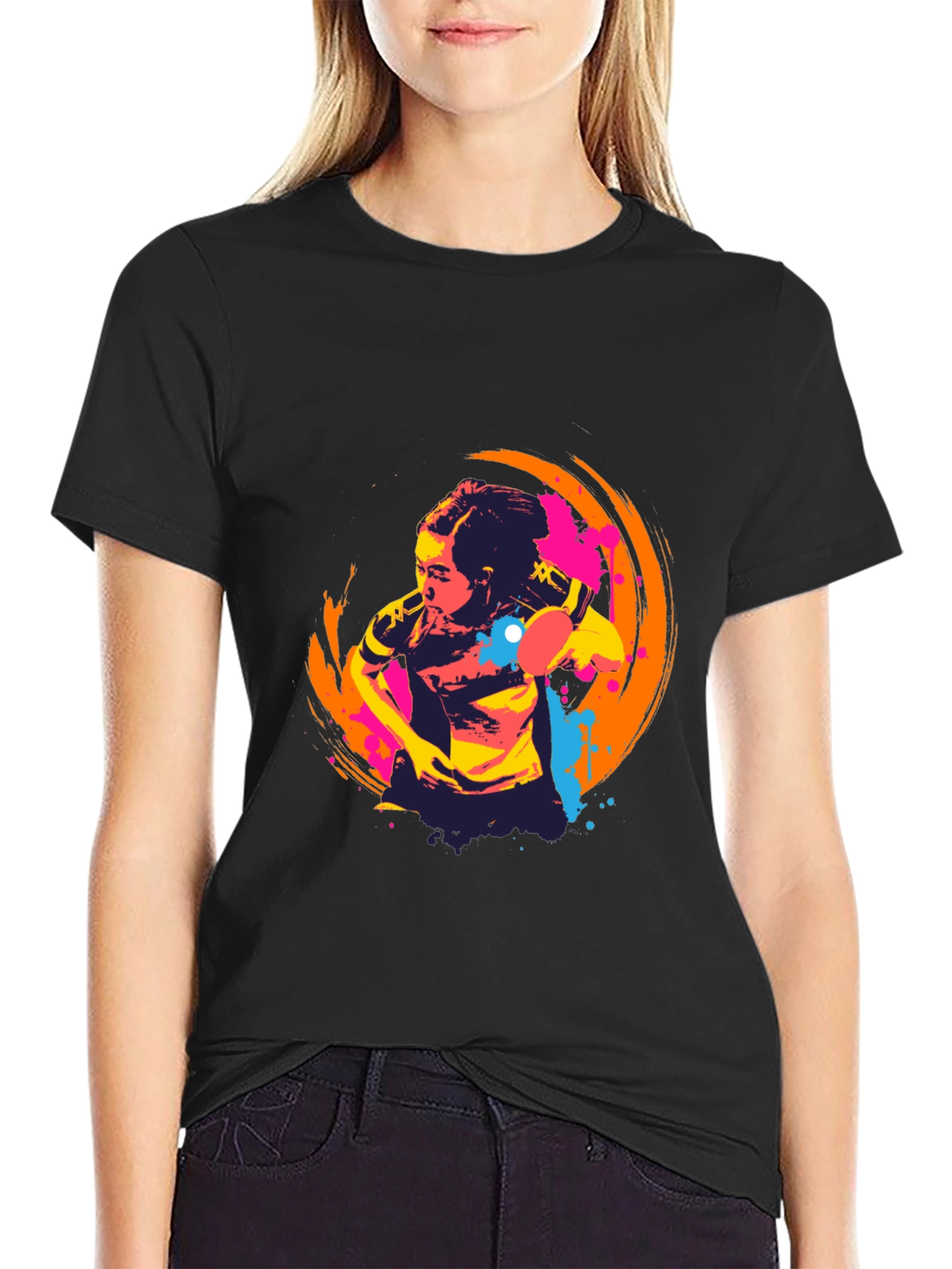 Abstract Table Tennis Graphic Tee - Black