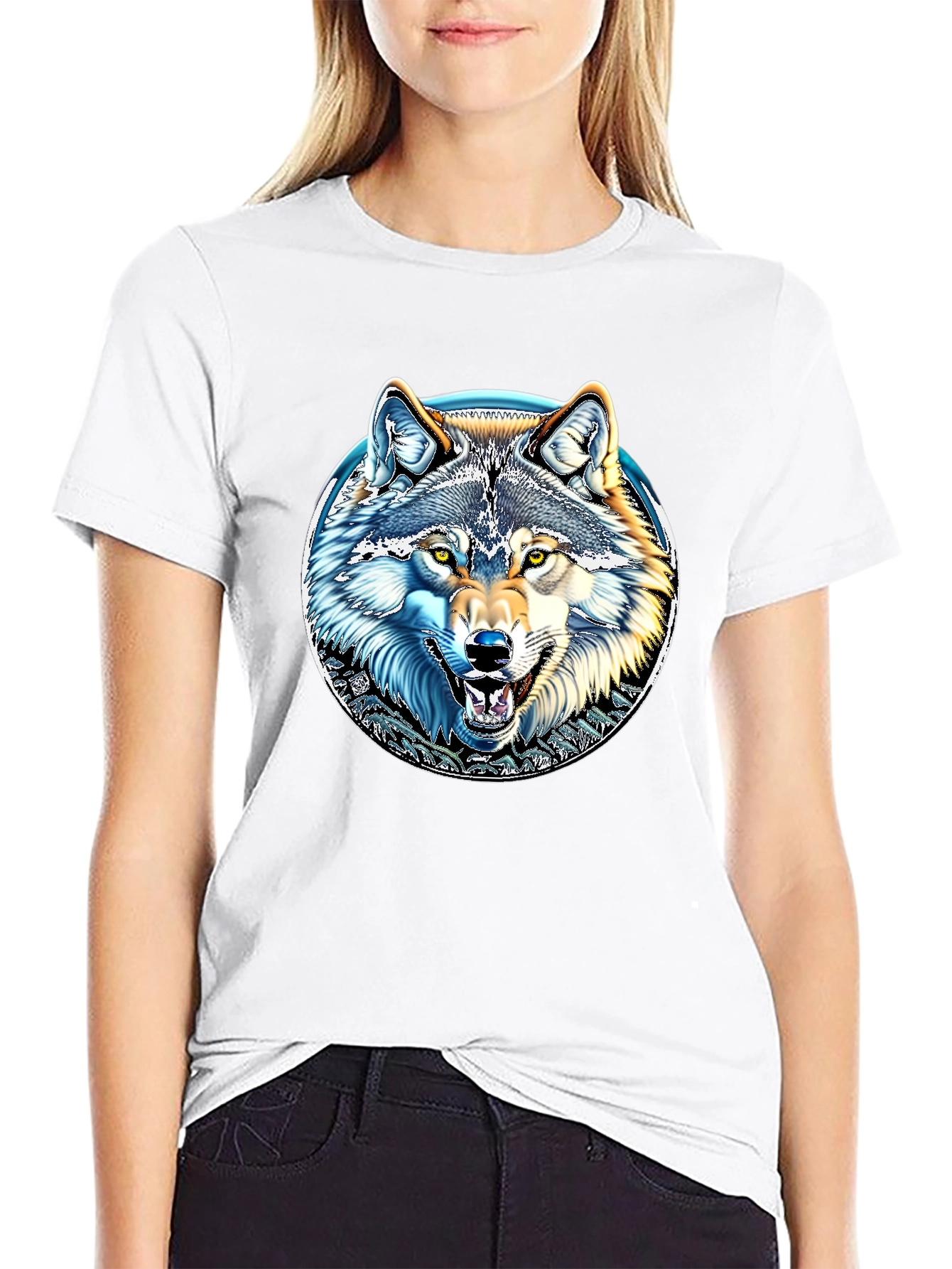 Wolf Graphic Print Crew Neck T-Shirt