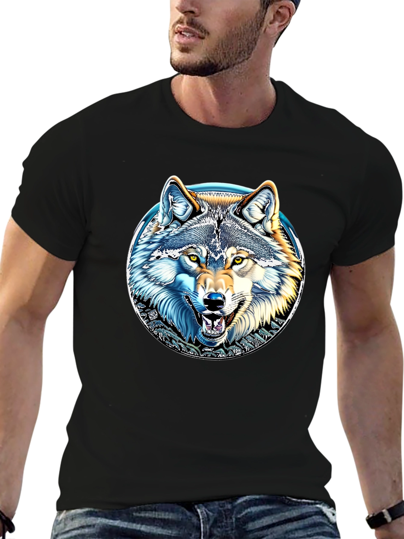 Wolf Graphic Print Crew Neck T-Shirt