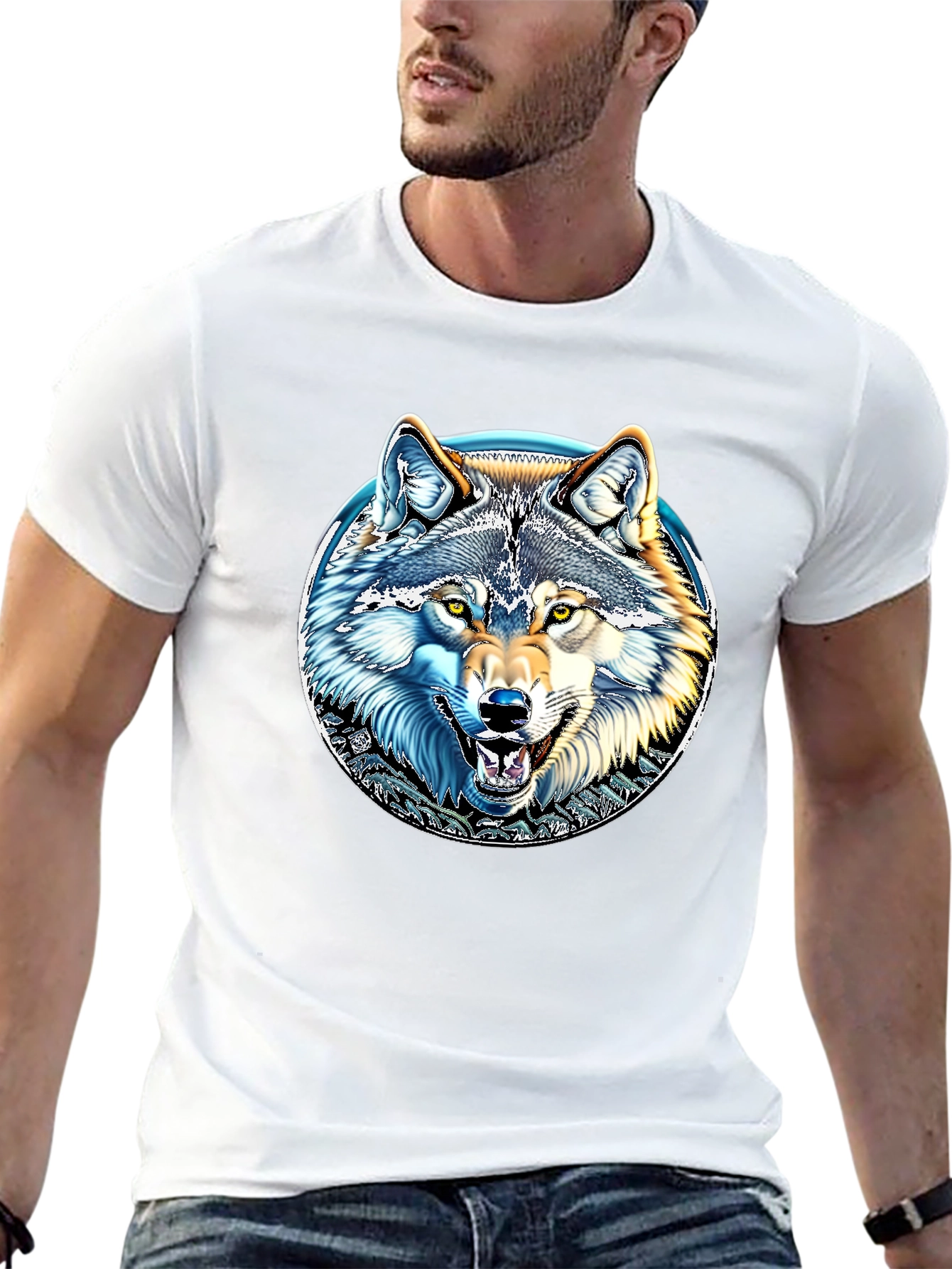 Wolf Graphic Print Crew Neck T-Shirt