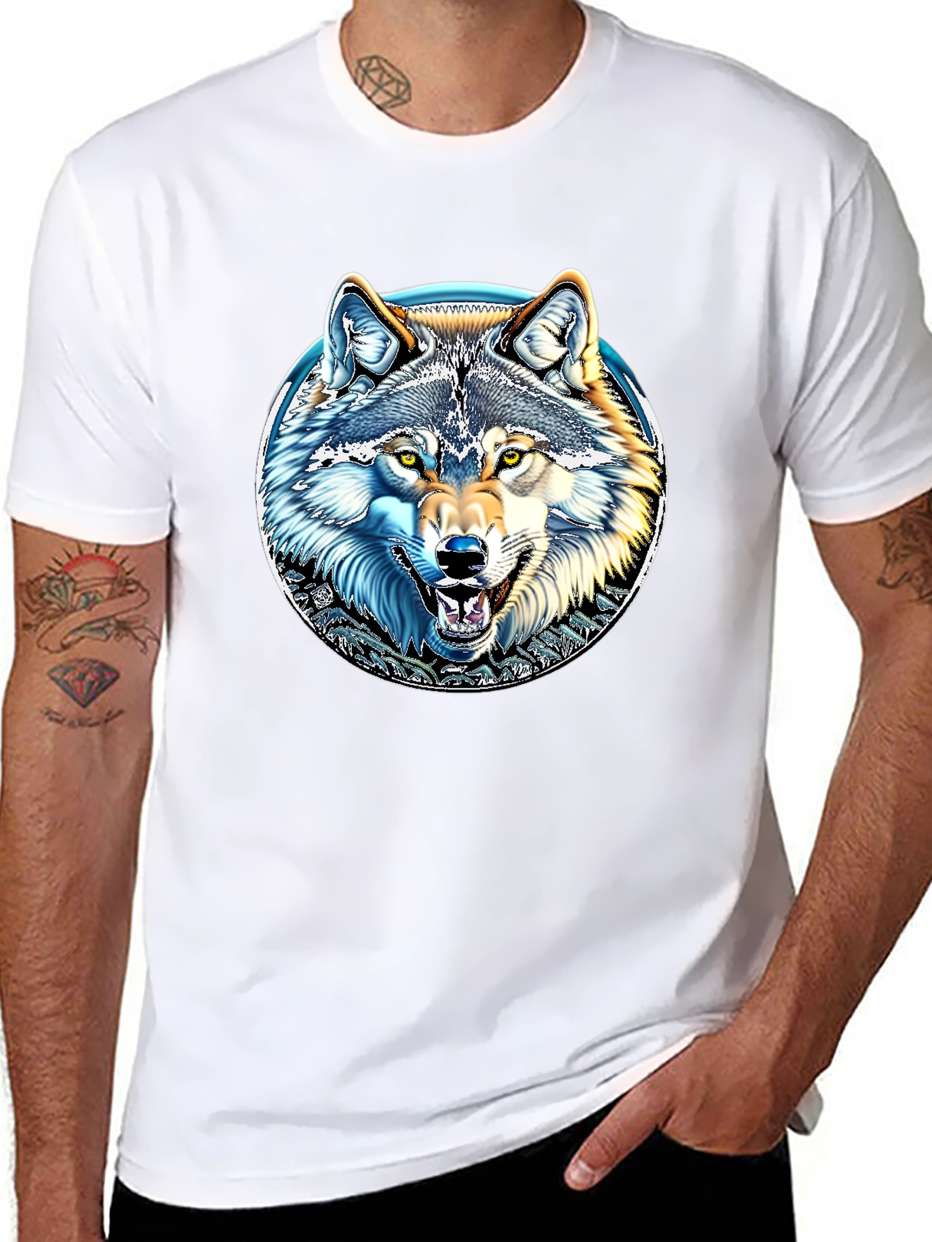 Wolf Graphic Print Crew Neck T-Shirt