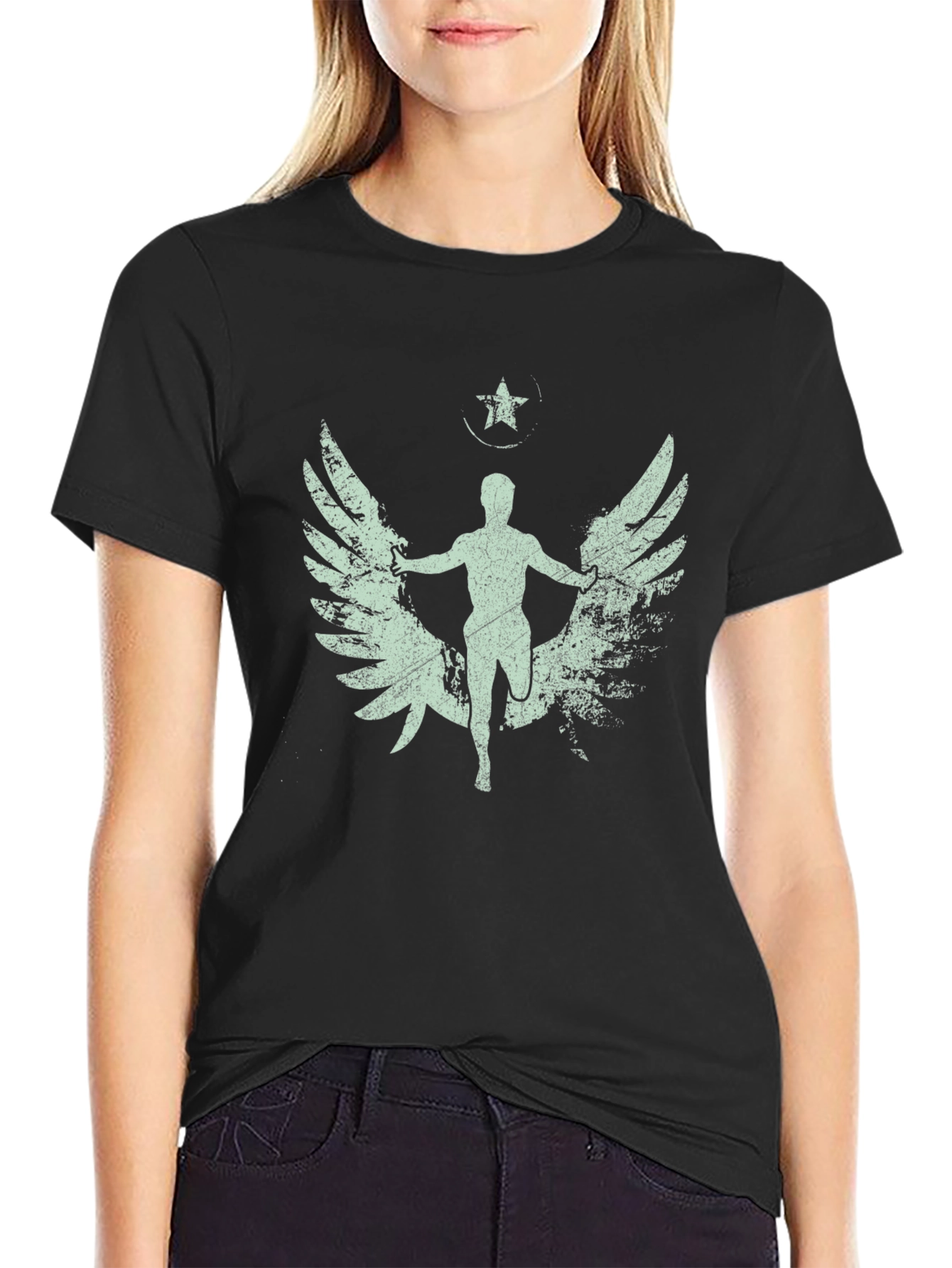Winged Runner Graphic Tee - Black Cotton Blend