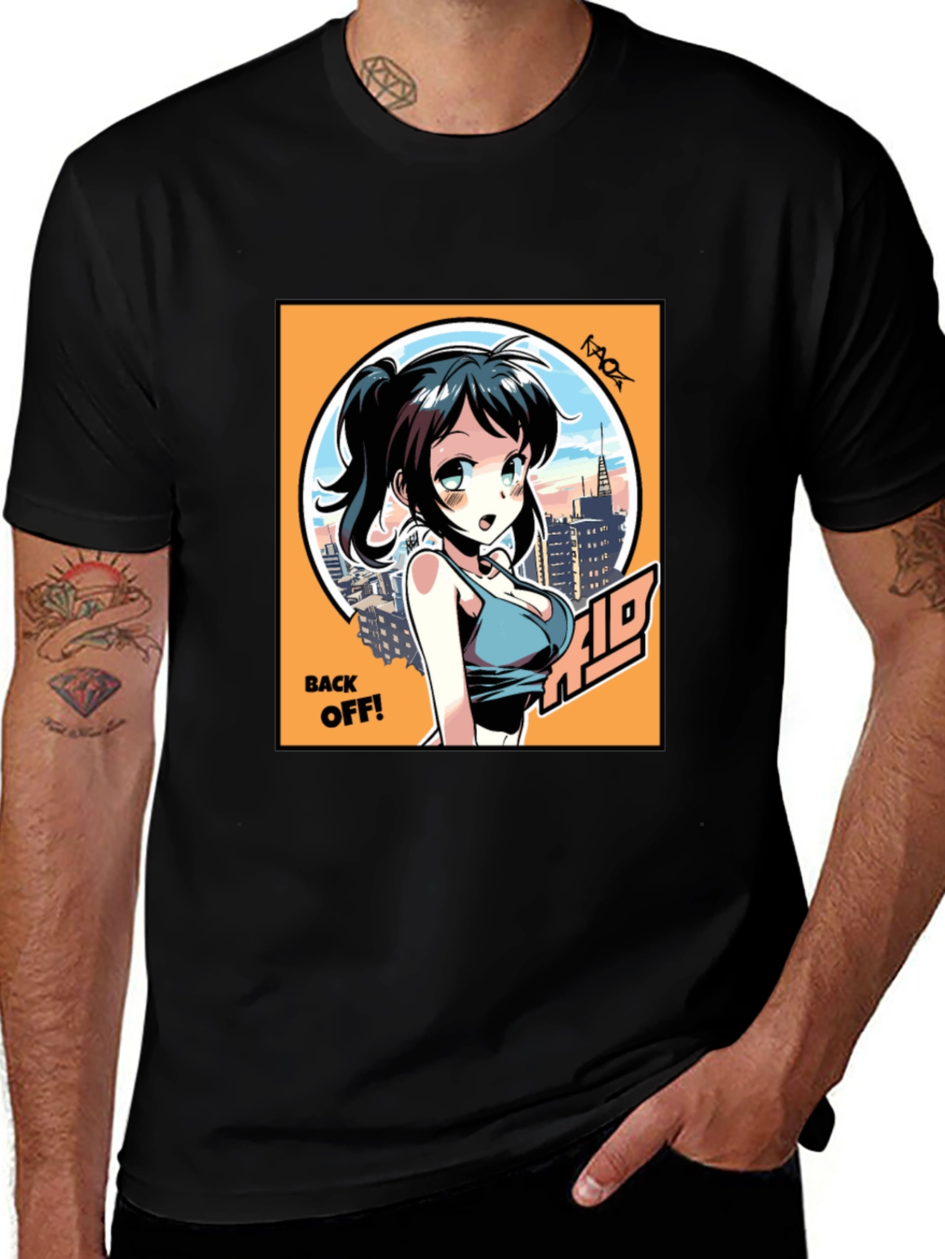 Anime Girl Graphic T-Shirt: Back Off! Design