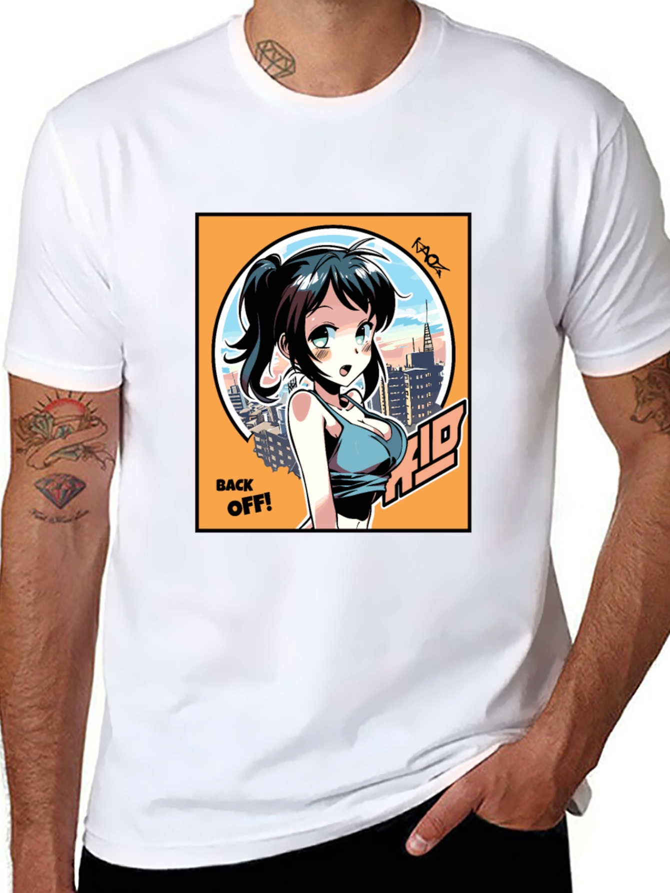 Anime Girl Graphic T-Shirt: Back Off! Design