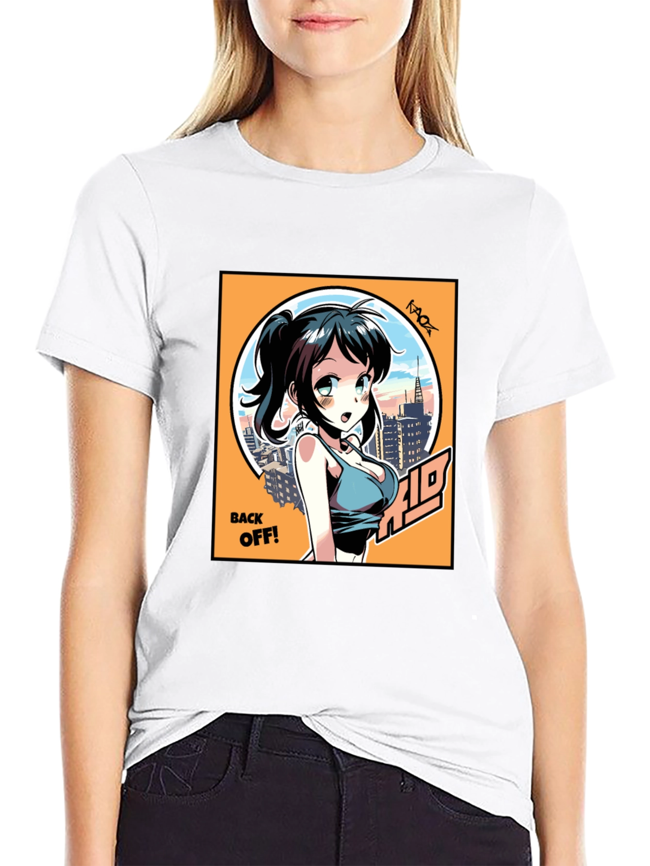 Anime Girl Graphic T-Shirt: Back Off! Design